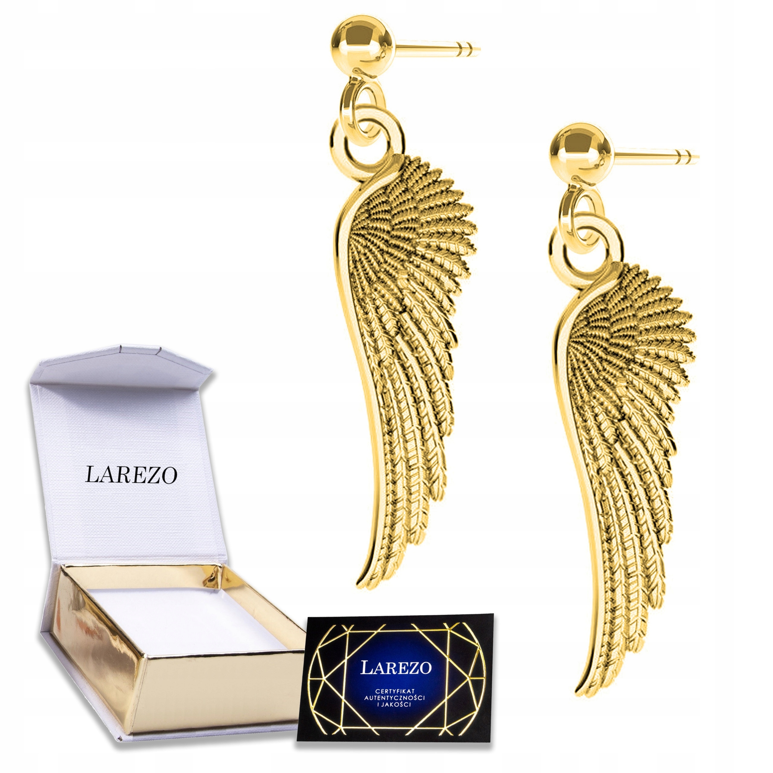 Zlaté Náušnice Andělská křídla Strážný strážný Křídlo Stříbro 925