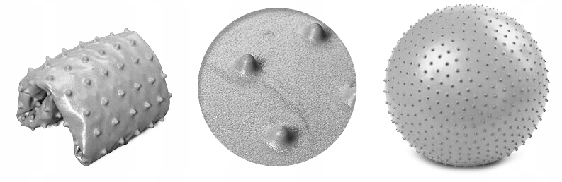 PIŁKA FITNESS DO ĆWICZEŃ Z WYPUSTKAMI KOLCAMI WZMOCNIONA Rehabilitacyjna Kolor dominujący odcienie szarości