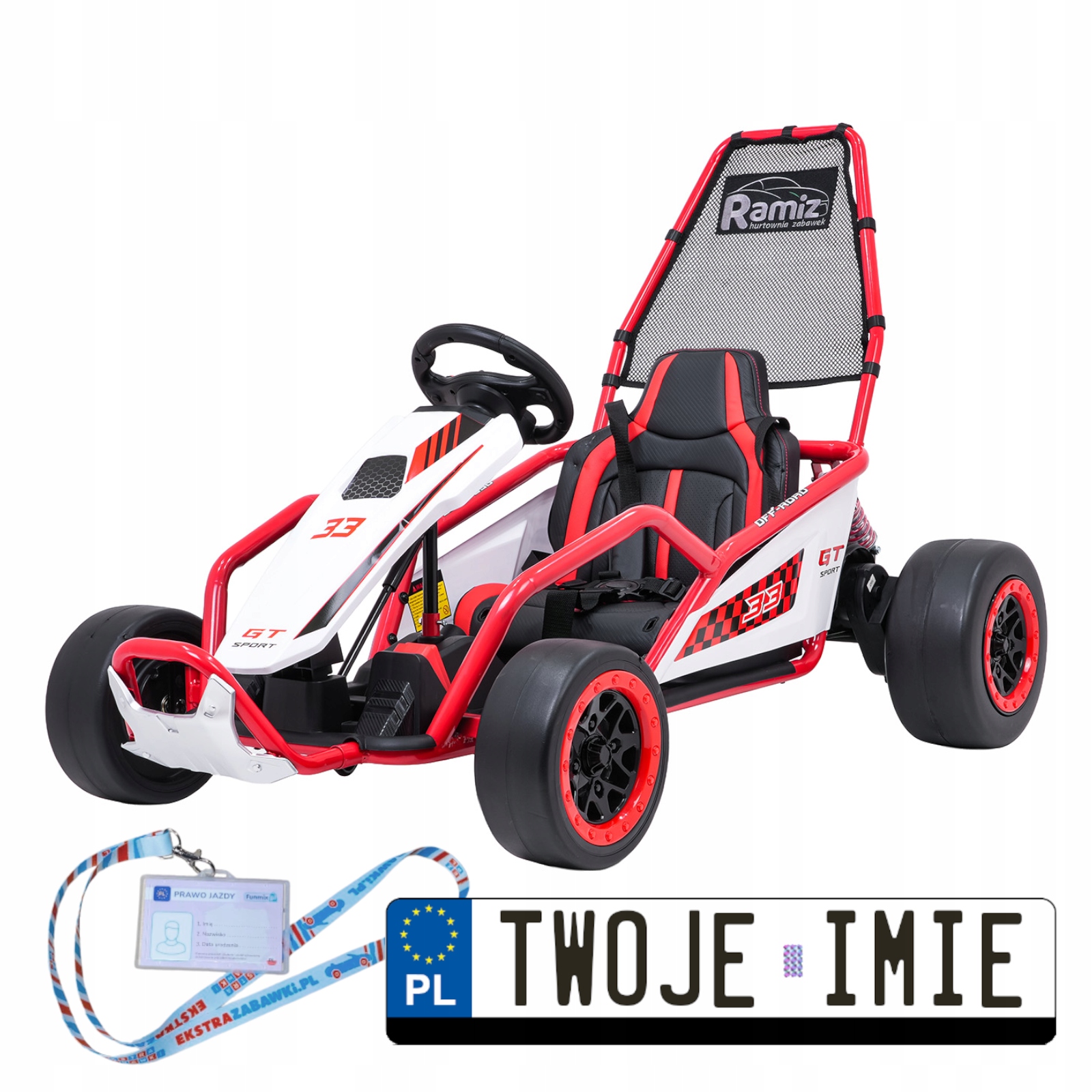 Gokart Tornado Z Funkcją Driftu Z Pięciopunktowymi Pasami 2X150W Czerwony