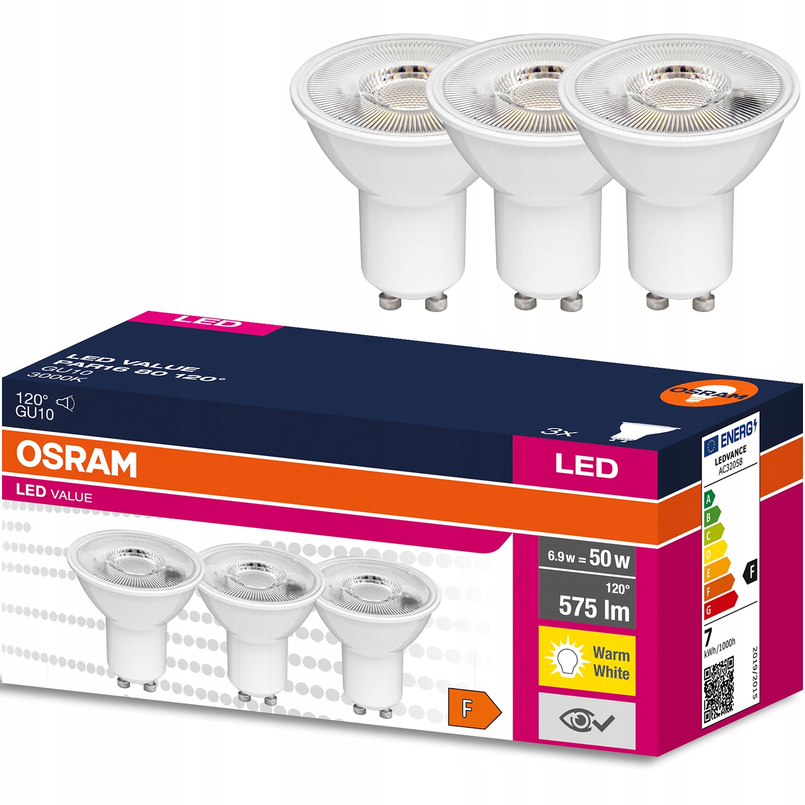 

3x Żarówka Led GU10 6,9W 50W 3000K Osram Value