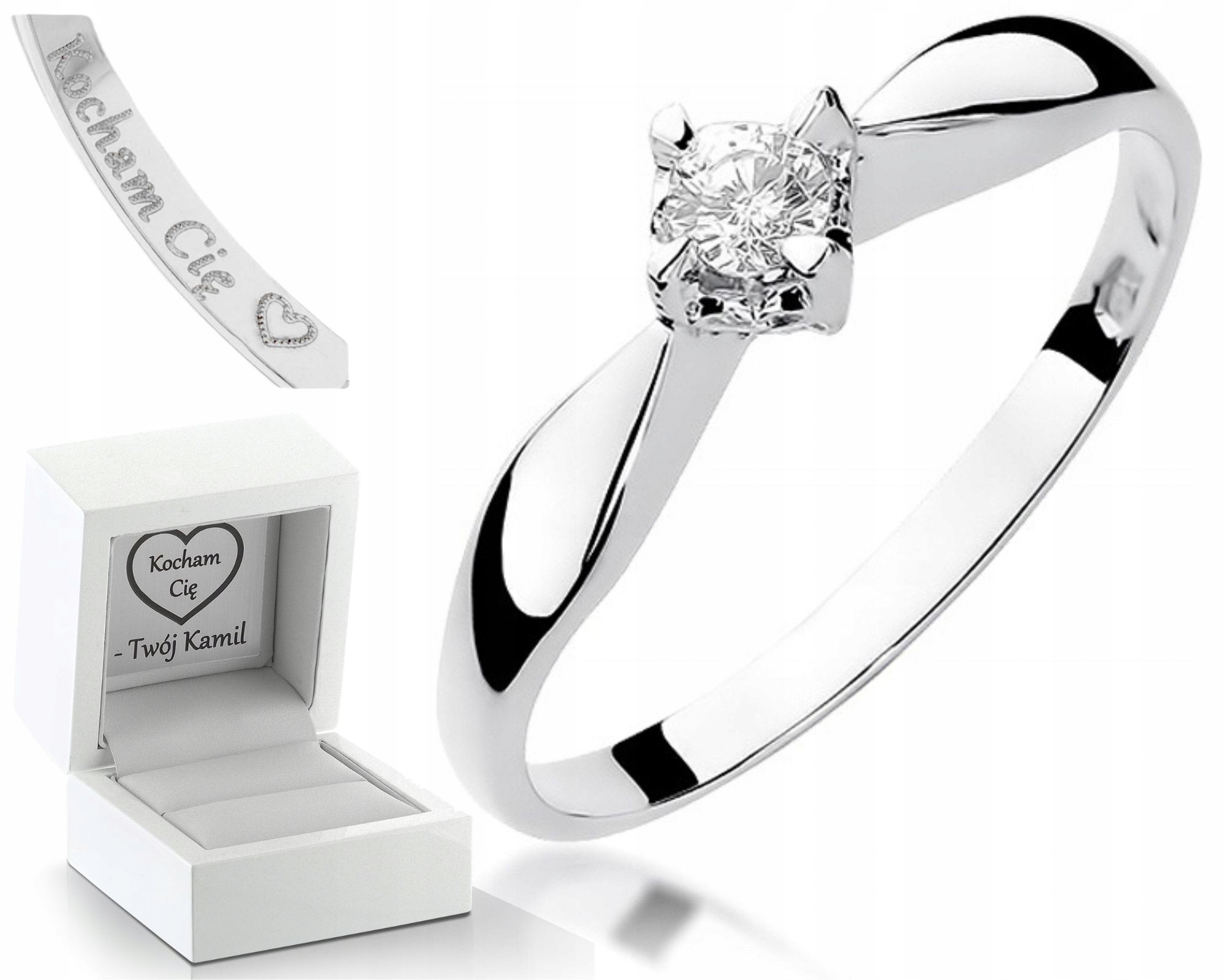 Prstýnek S Briliantem Bílé Zlato Gravírování Bonus Zásnubní Dárek