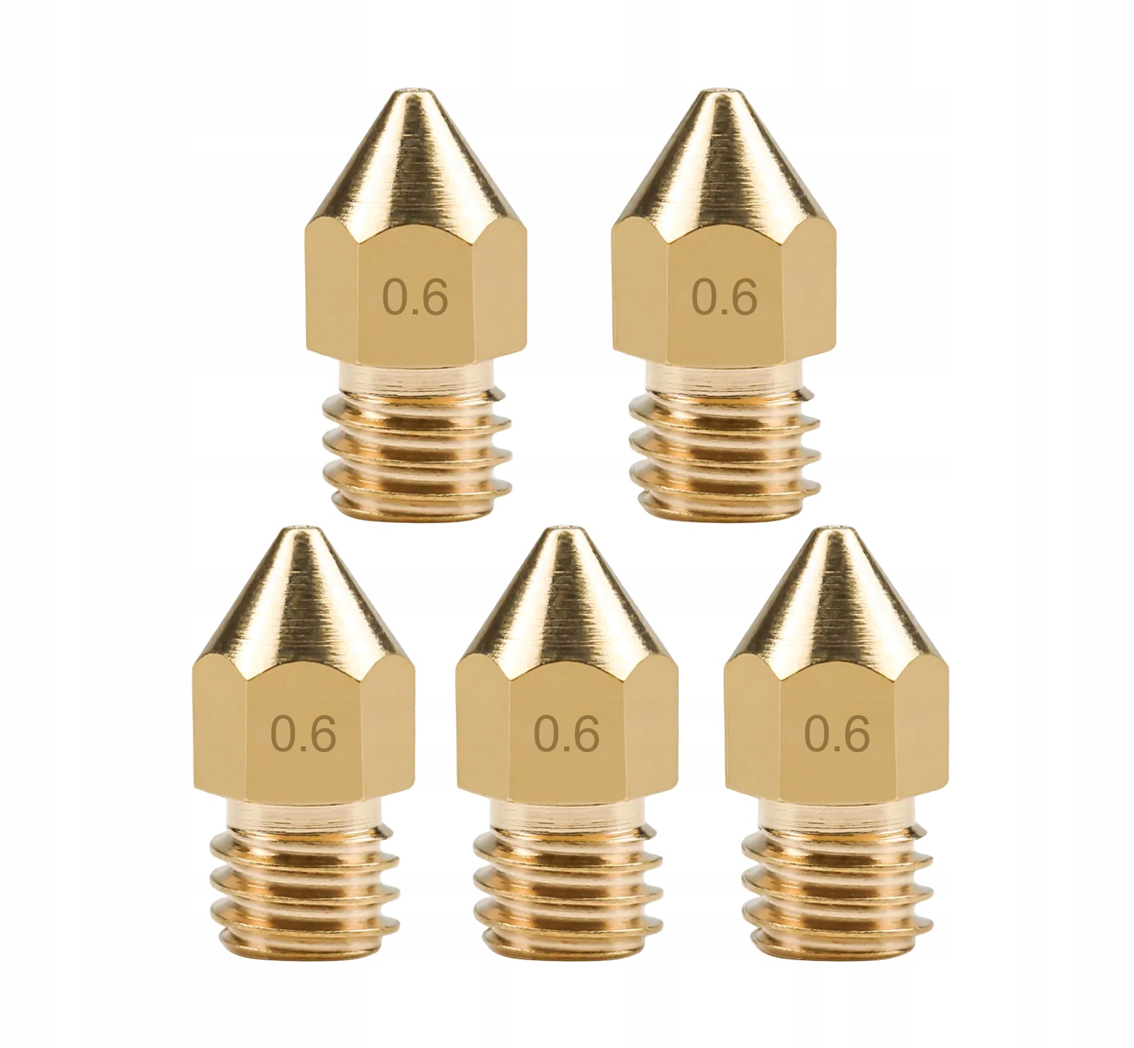 5 x Mosadzná tryska Brass MK8 0.6mm 1,75mm M6 Sada Creality Ender 3 Pro V2