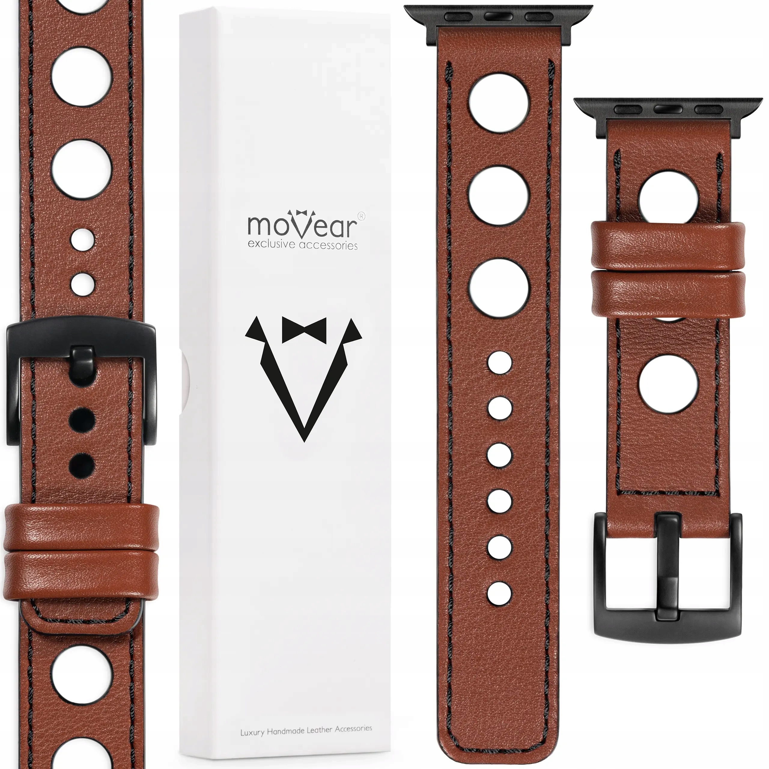 Kožený řemínek pro Apple Watch Ultra 10 9 8 7 6 5 Se Hnědý Movear