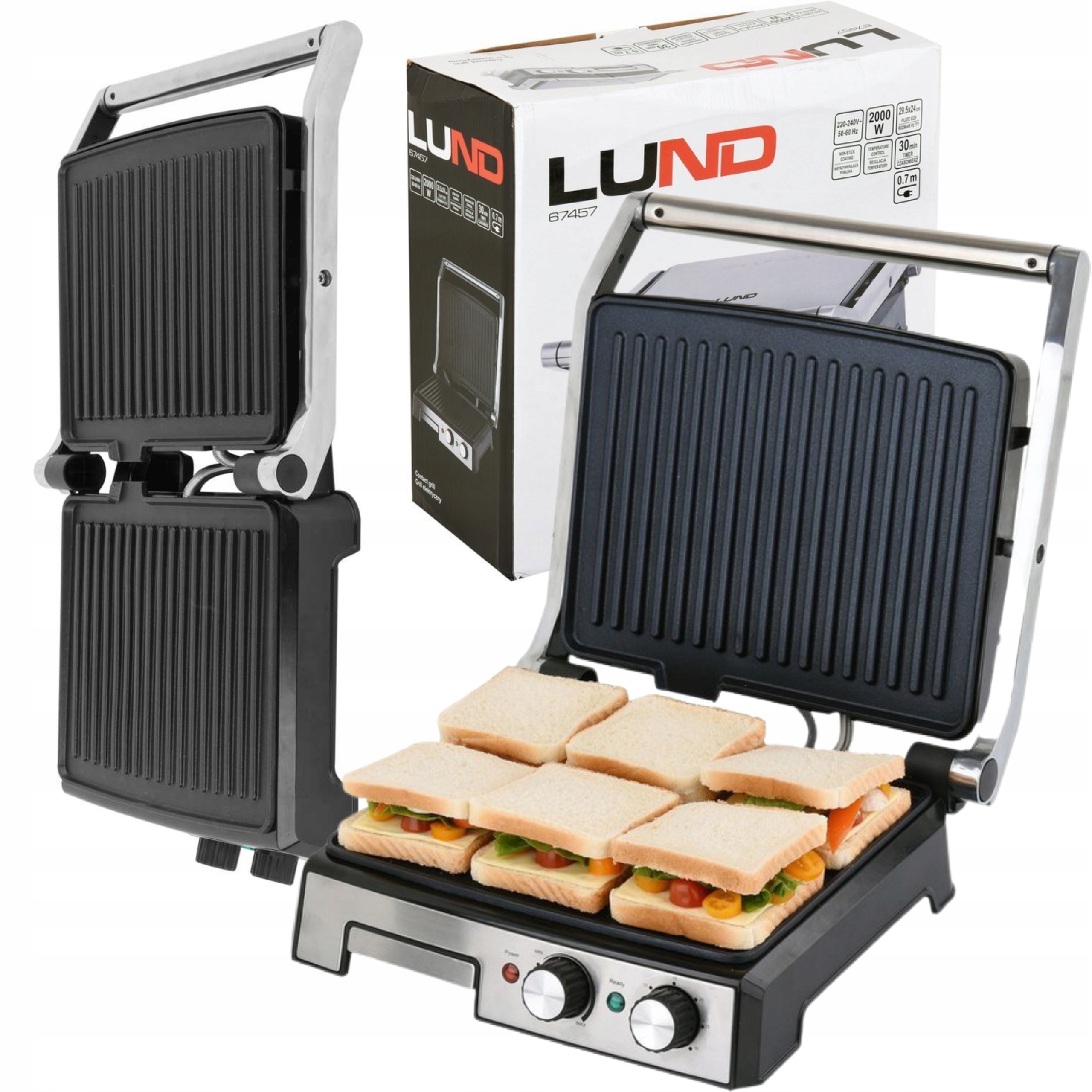 GRILL ELEKTRYCZNY 2000W OPIEKACZ ROZKŁADANY +TIMER