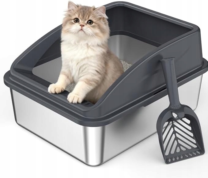 Furtime Kuweta dla kota ze stali nierdzewnej 40cm Kuweta metalowa z łopatką