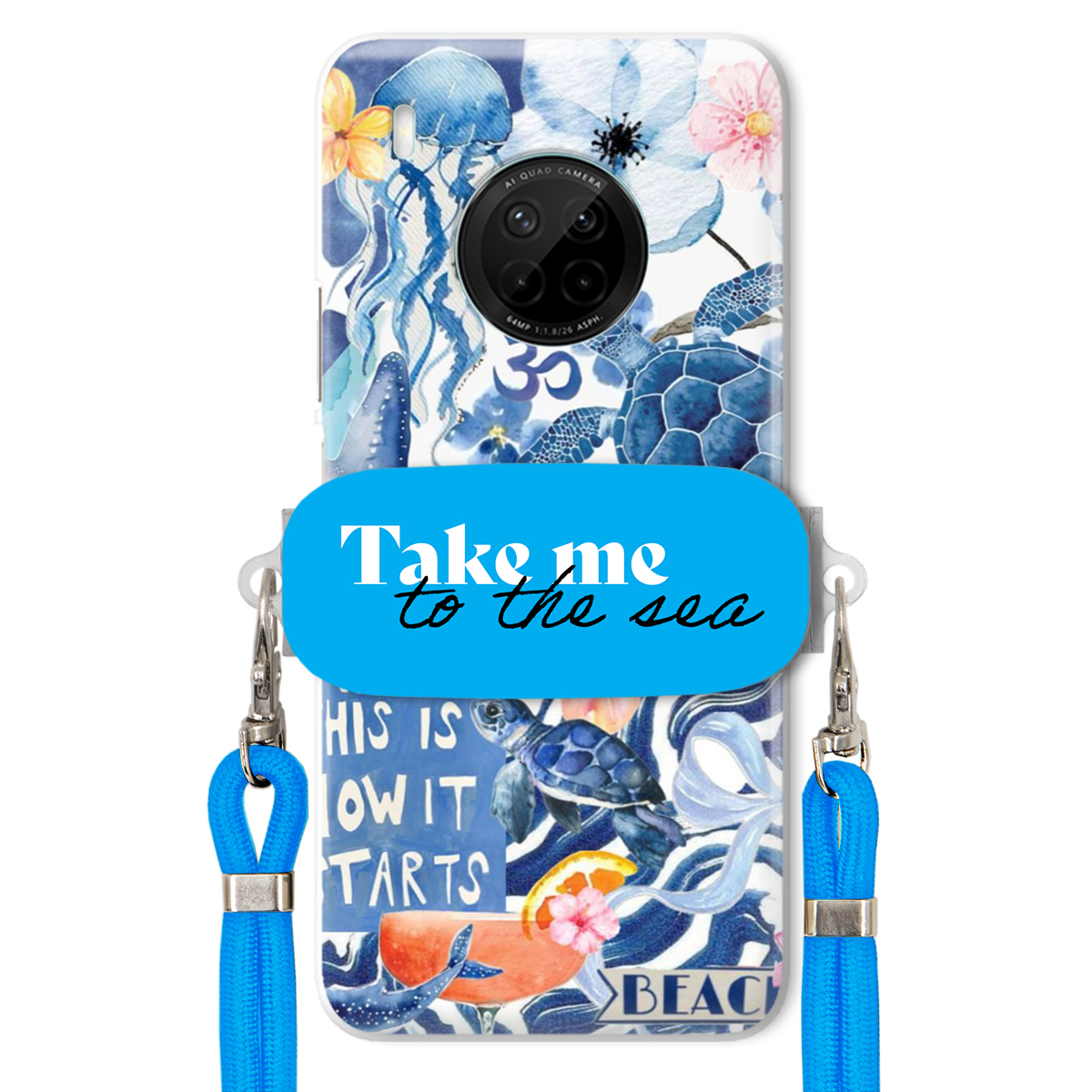 Puzdro pre Huawei Y9a Modrá Crossbody šnúra držiak Take Me To The Sea