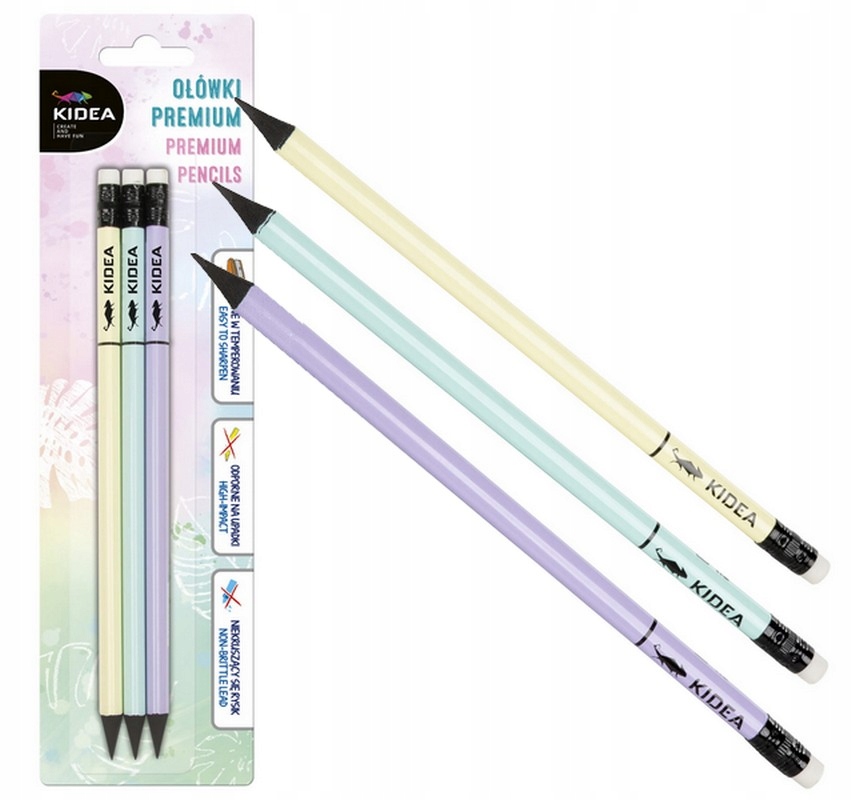 

Kidea Ołówek Trójkątny Z Gumką Premium pastel x3
