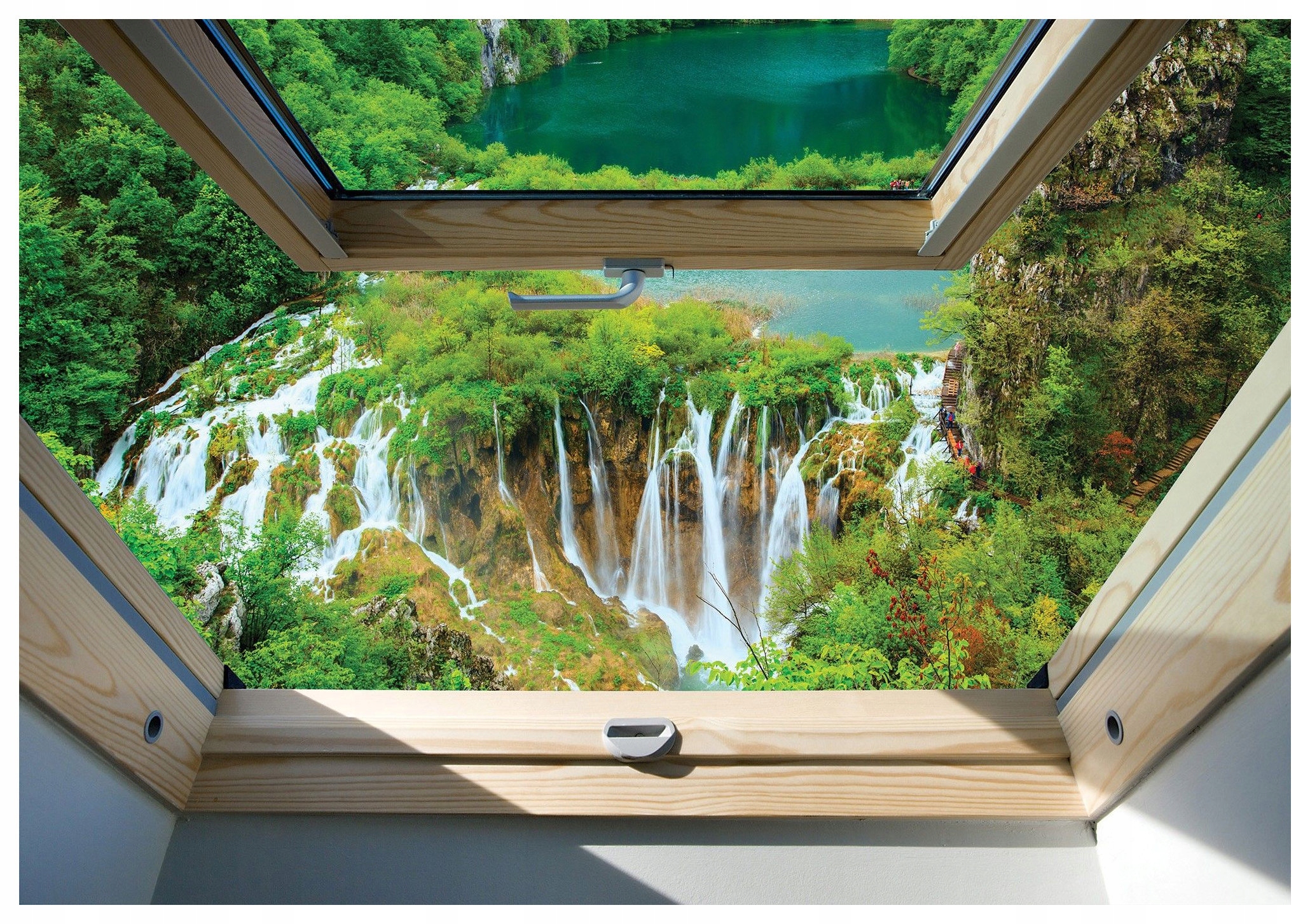 Fototapeta Vodopády za oknem příroda 350x250 Rajský koutek do domu lepidlo