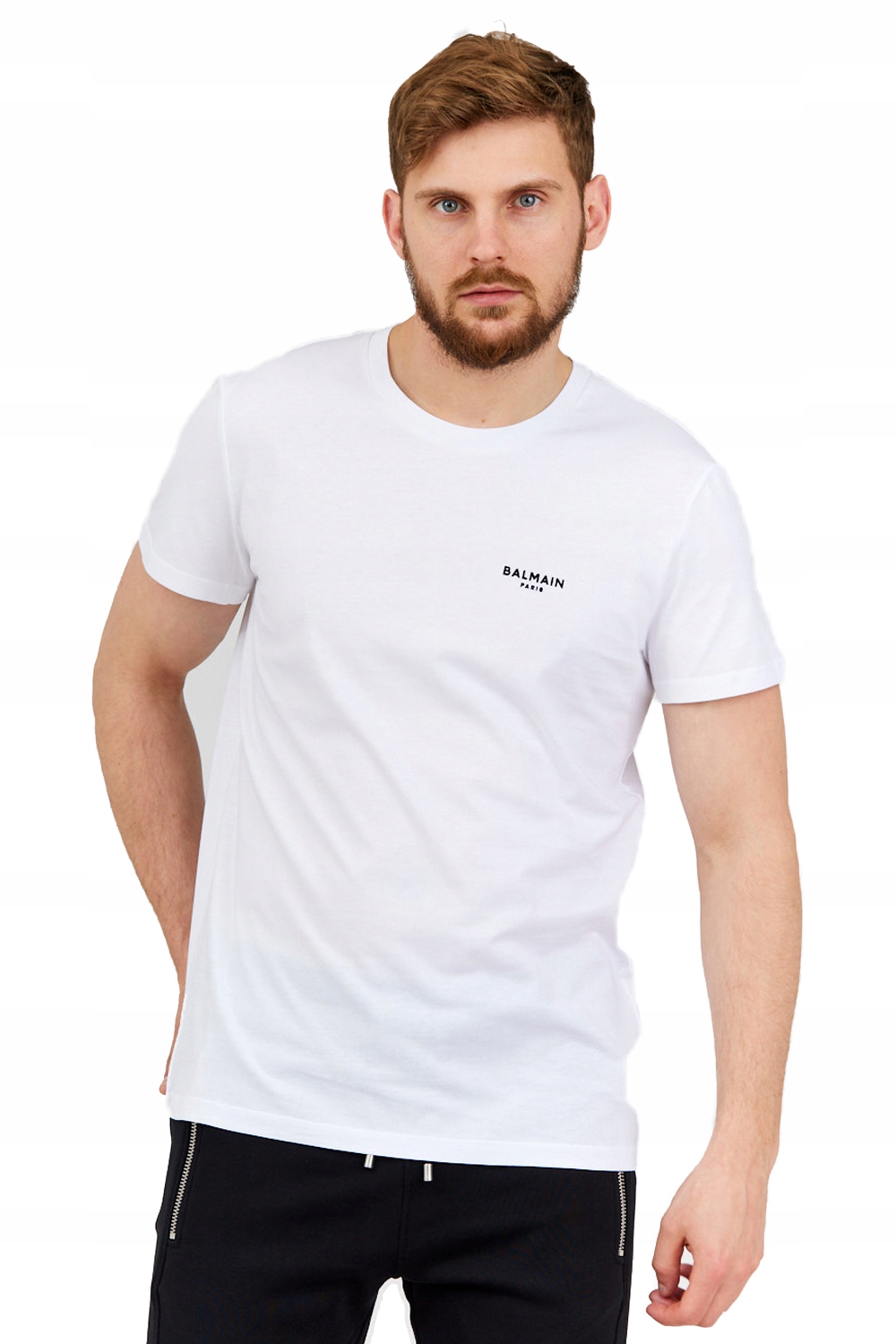 BALMAIN Biele pánske tričko so zamatovým logom XXL