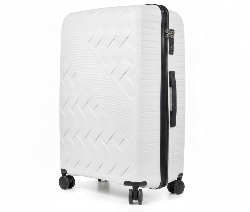 Walizka duża L podróżna, polipropylen lekka, Tsa, gumowe kółka, 97L Biała