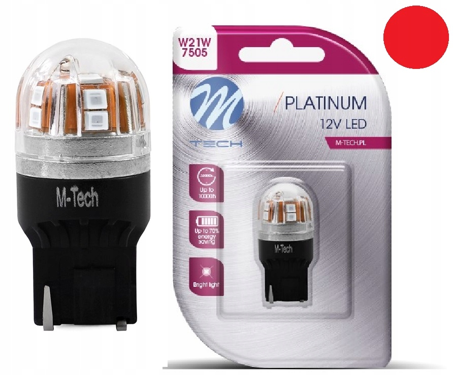

Żarówka Led W21W T20 Czerwona Red Canbus mocna