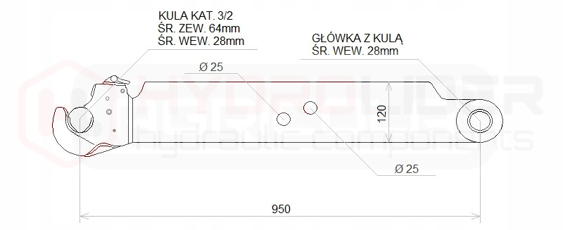 CIĘGŁA BOCZNE C385 CBM KAT3 L:950 G:35 HYDROLIDER Numer katalogowy części A2.00.00.014.1