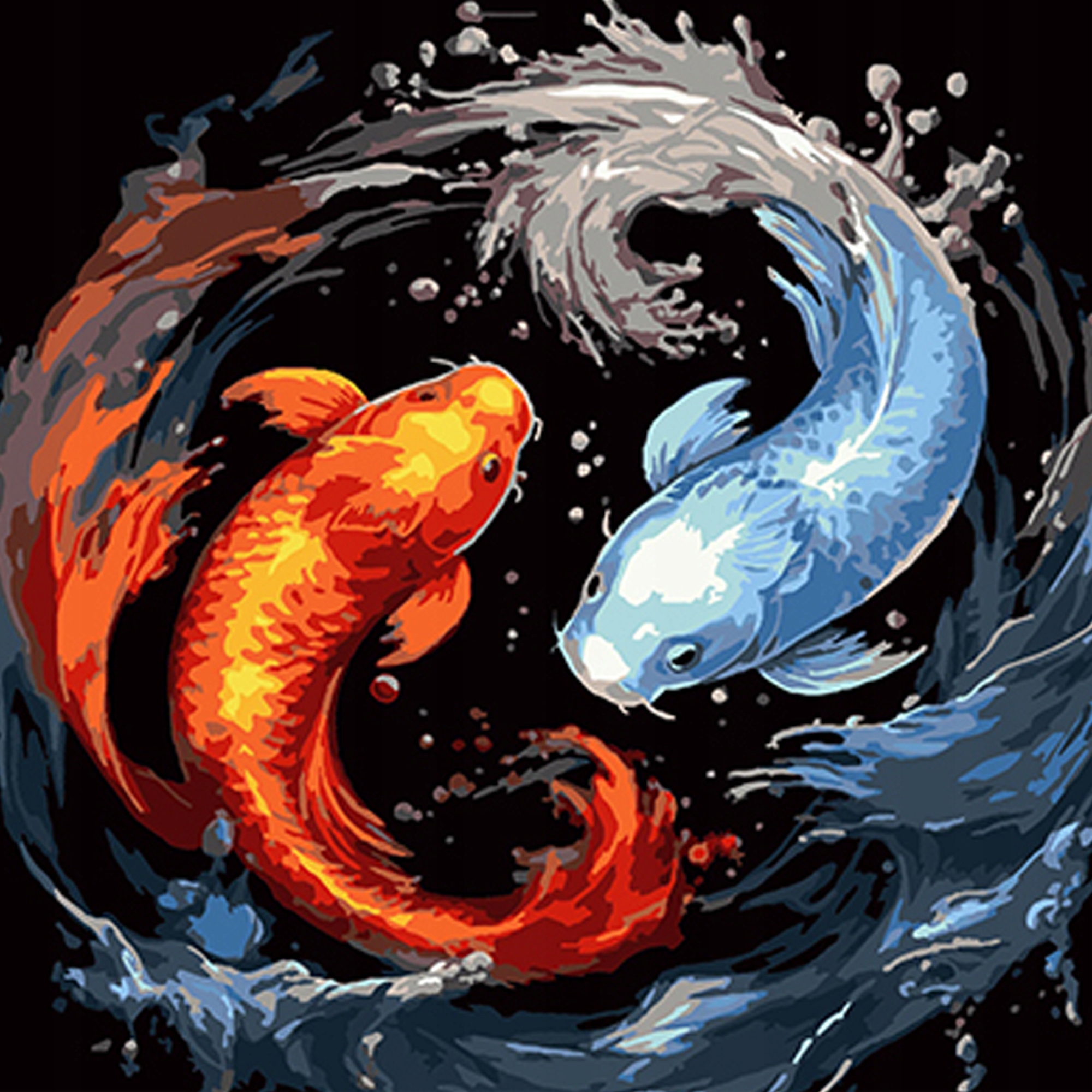 malování podle čísel Na Černém Pozadí, Ryby Yin a Yang 40x40 jako dárek