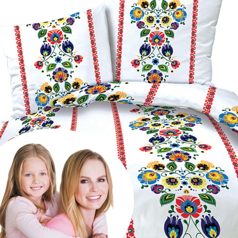 

Pościel do sypialni biała folkowe kwiaty 160x200