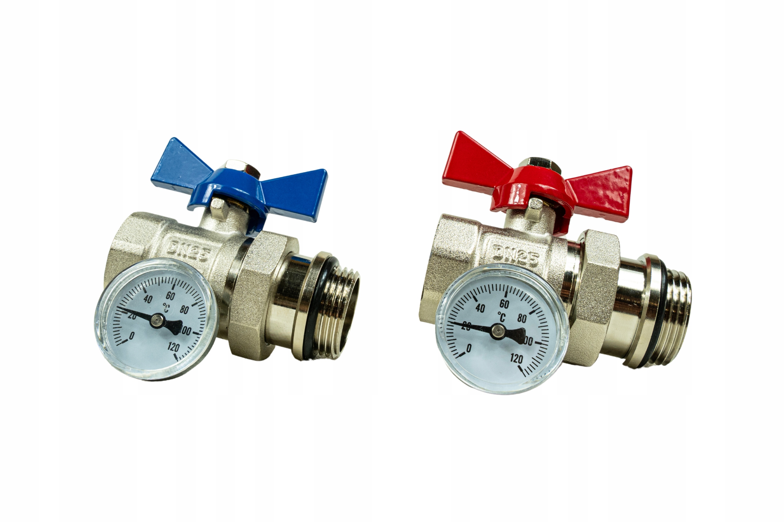 Sada Kulový Kohout Jednoduchý Niklovaný DN25 S Teploměrem 1" Palce, 2 Kusy