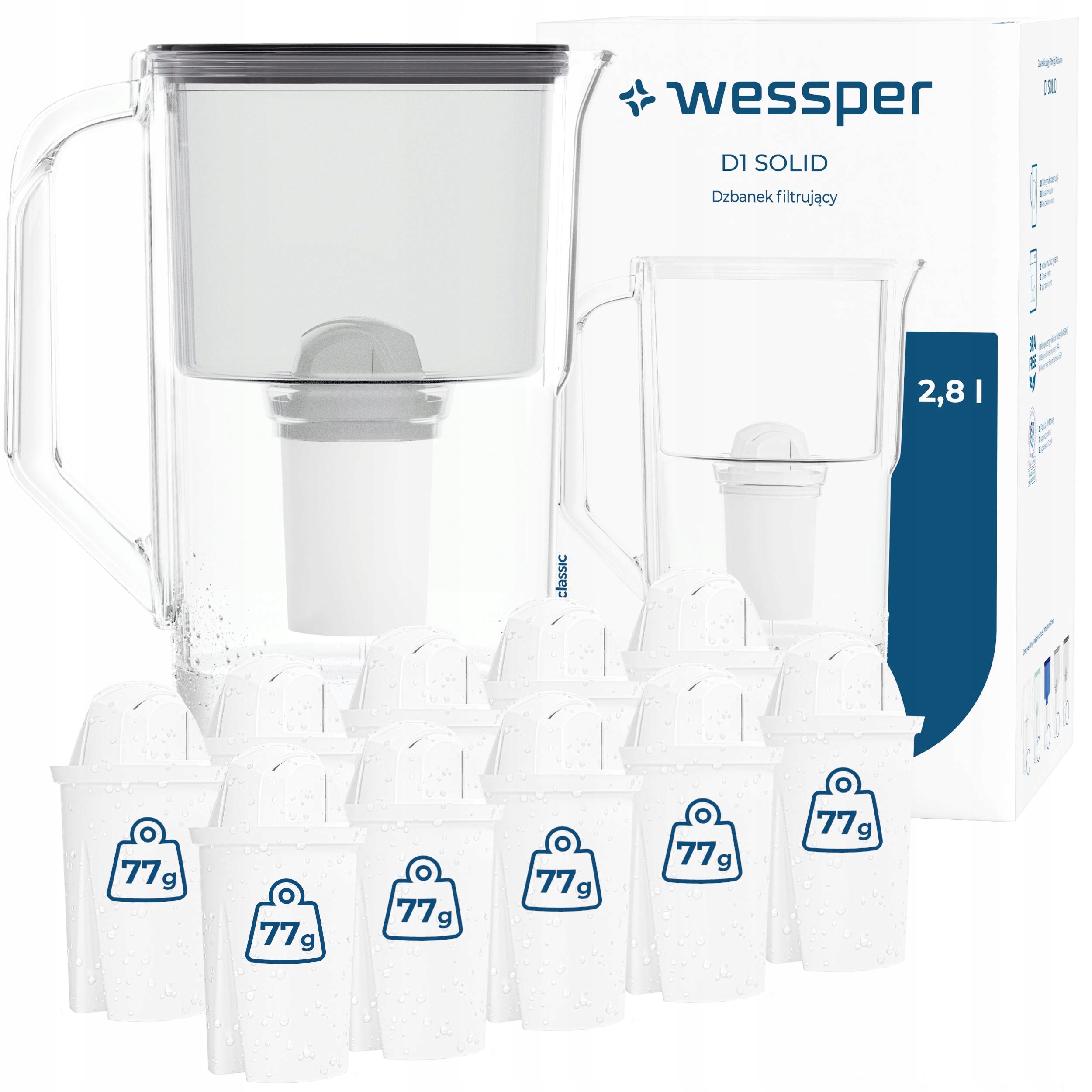 Filtrační konvice Wessper D1 Solid 2,8 l černá 11 x filtrační vložka