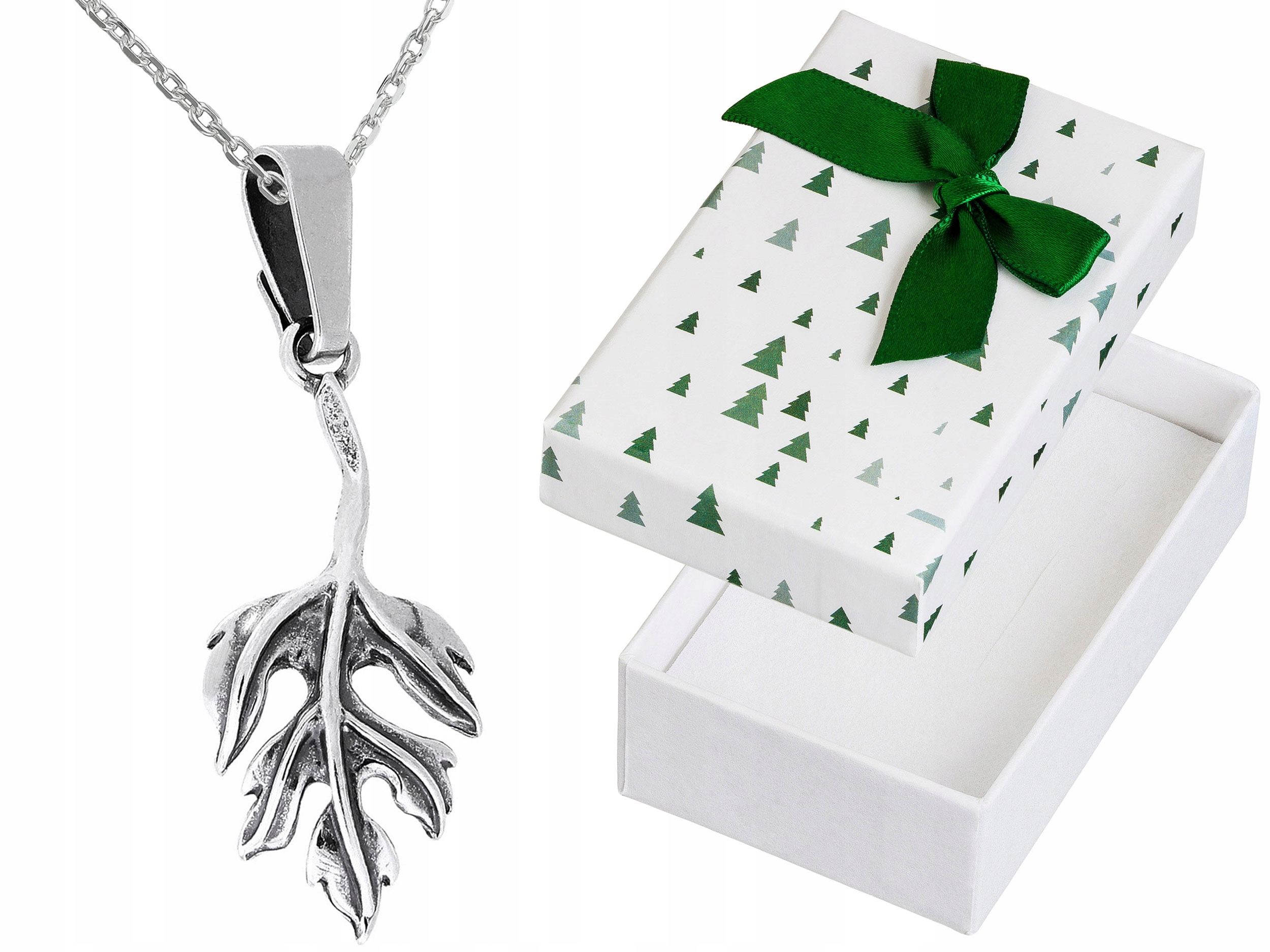 Krátký stříbrný dámský oxidovaný náhrdelník s listem listů Stříbro 70