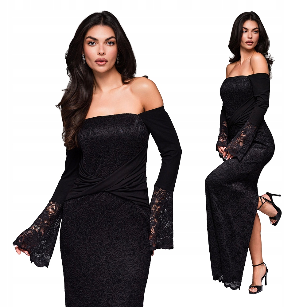 Černá šaty elegantní šaty LaRica LA-OM-DLR243 s krajkou vel L