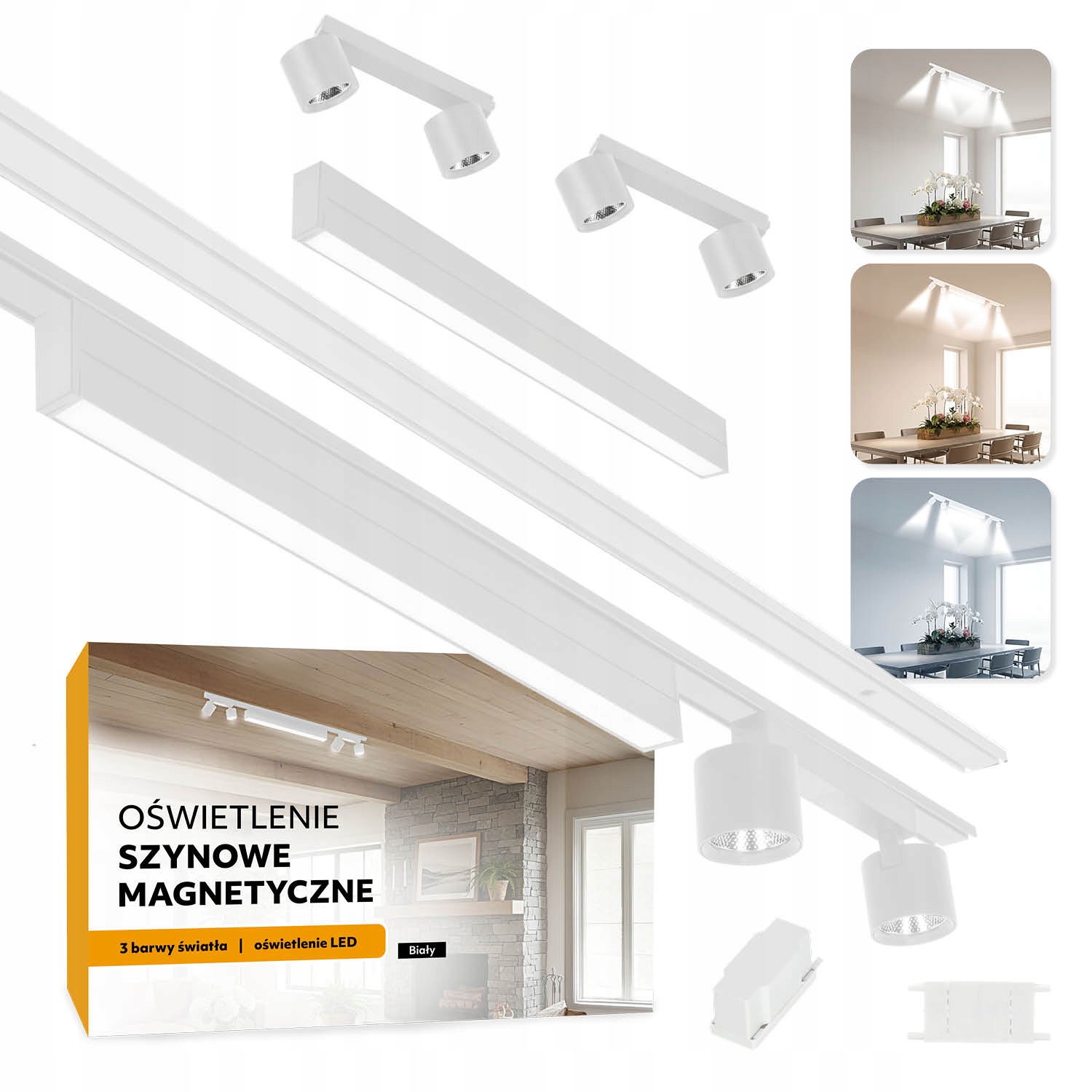 Magnetické koľajnicové osvetlenie 2xŠÍNA 1 m +20 W a 2x2x7 W biele 5 rokov záruka