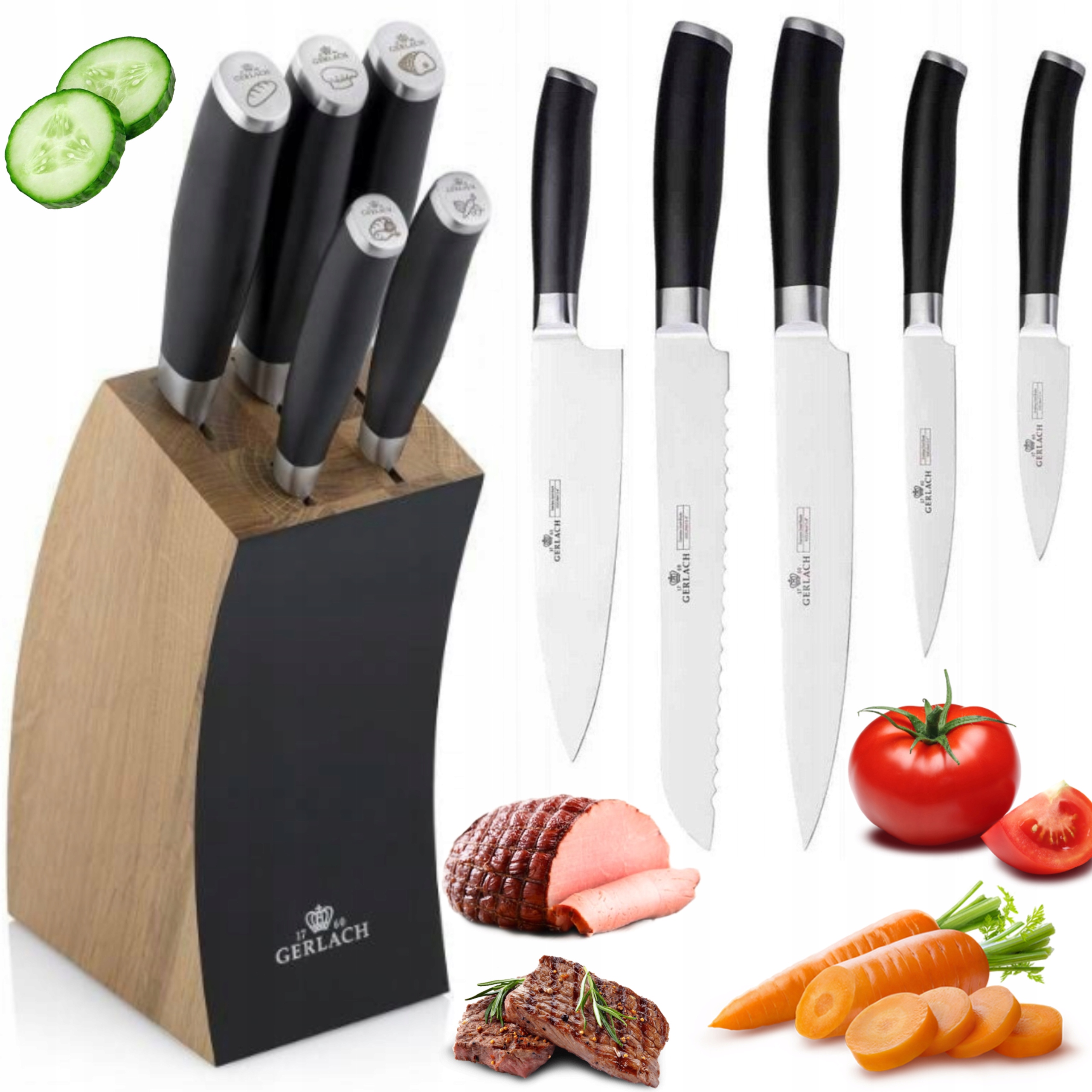 Gerlach Deco Black Sada 5 Nožov V Bloku Oceľové Kuchynské Komplet Ostré