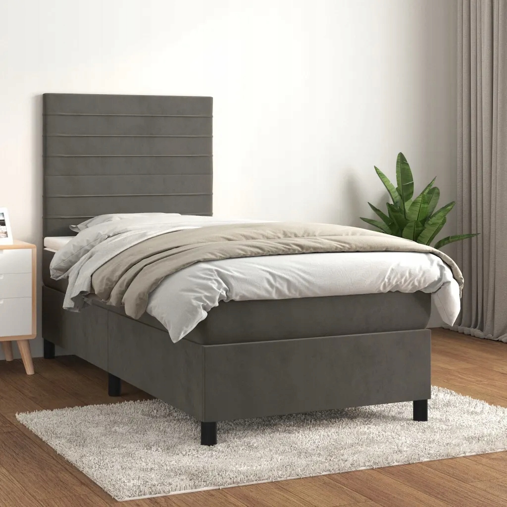 Box spring postel s matrací tmavě šedá 90x190 cm samet Šedá 3143056