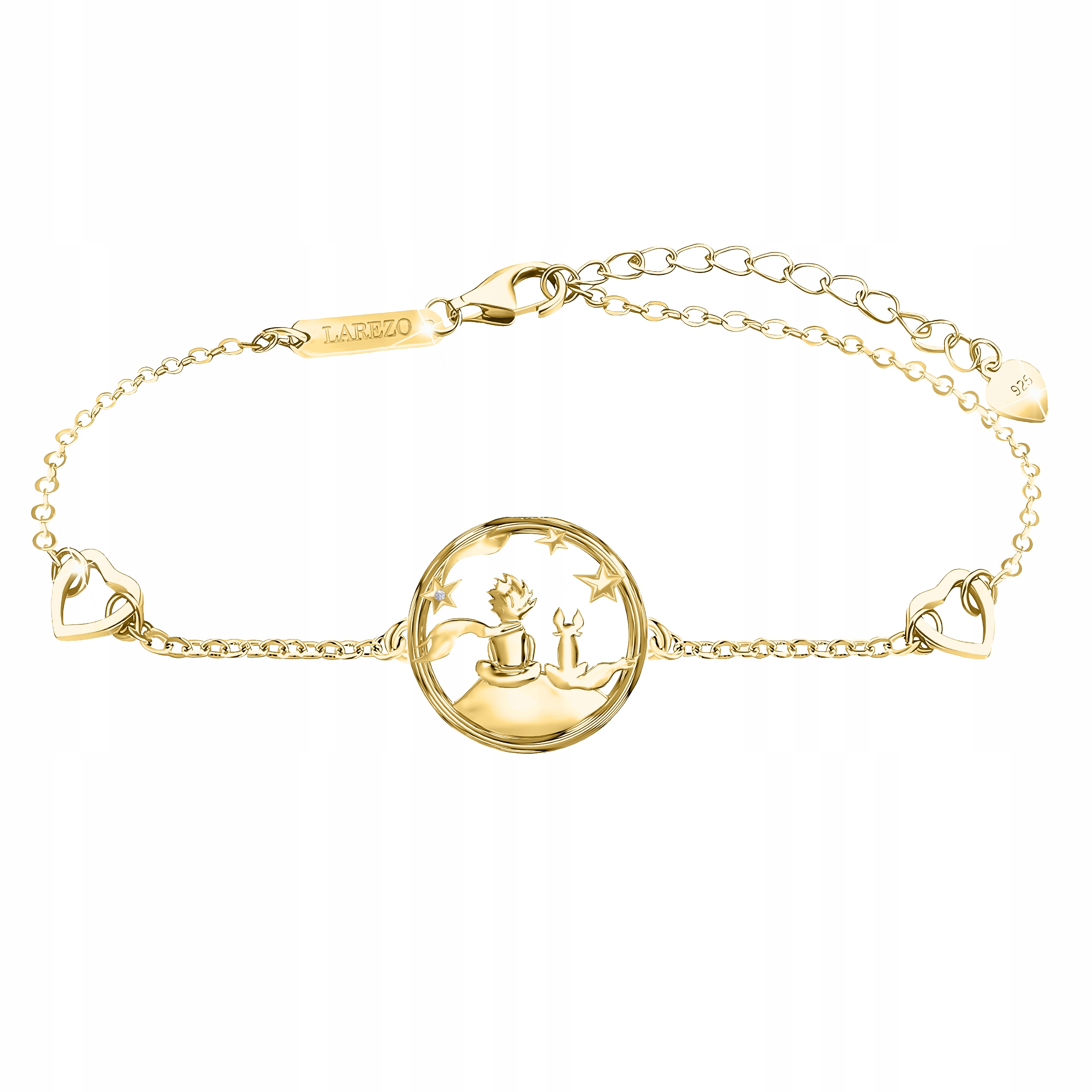 Zlatý náramek Malý chlapec s liškou Hvězdy Vesmír Liška Liška Stříbro 925