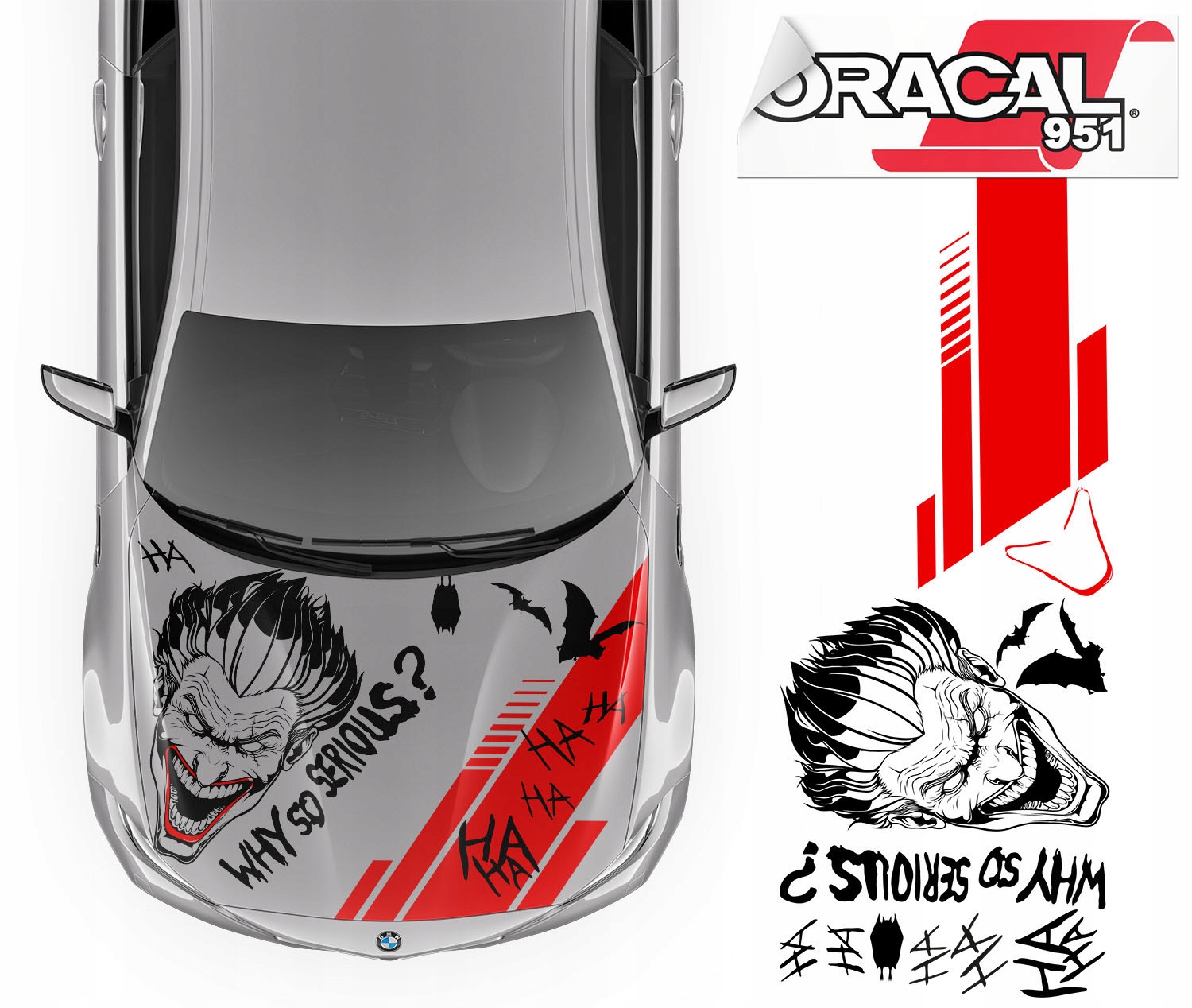 Samolepka Grafika na auto Masku Motiv Joker Ha Ha Netopýři 91x274