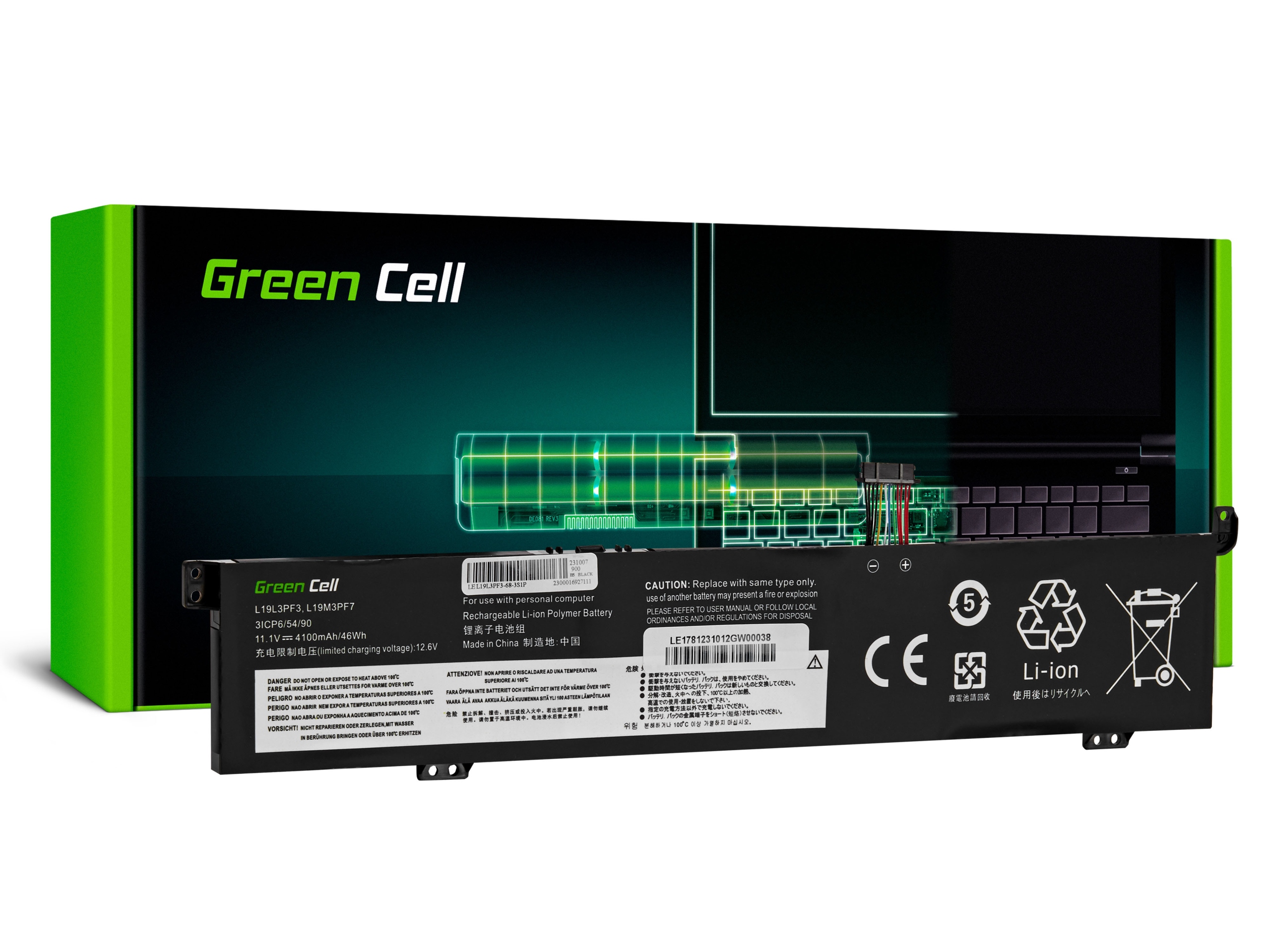 Bateria Green Cell L19D3PF4 L19L3PF3 L19M3PD9 L19M3PF7 do Lenovo