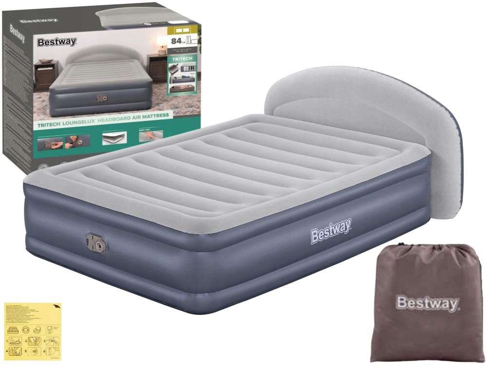 Materac Dmuchany Welurowy Dwuosobowy Łóżko 203x152x46/84 Bestway 671BD New