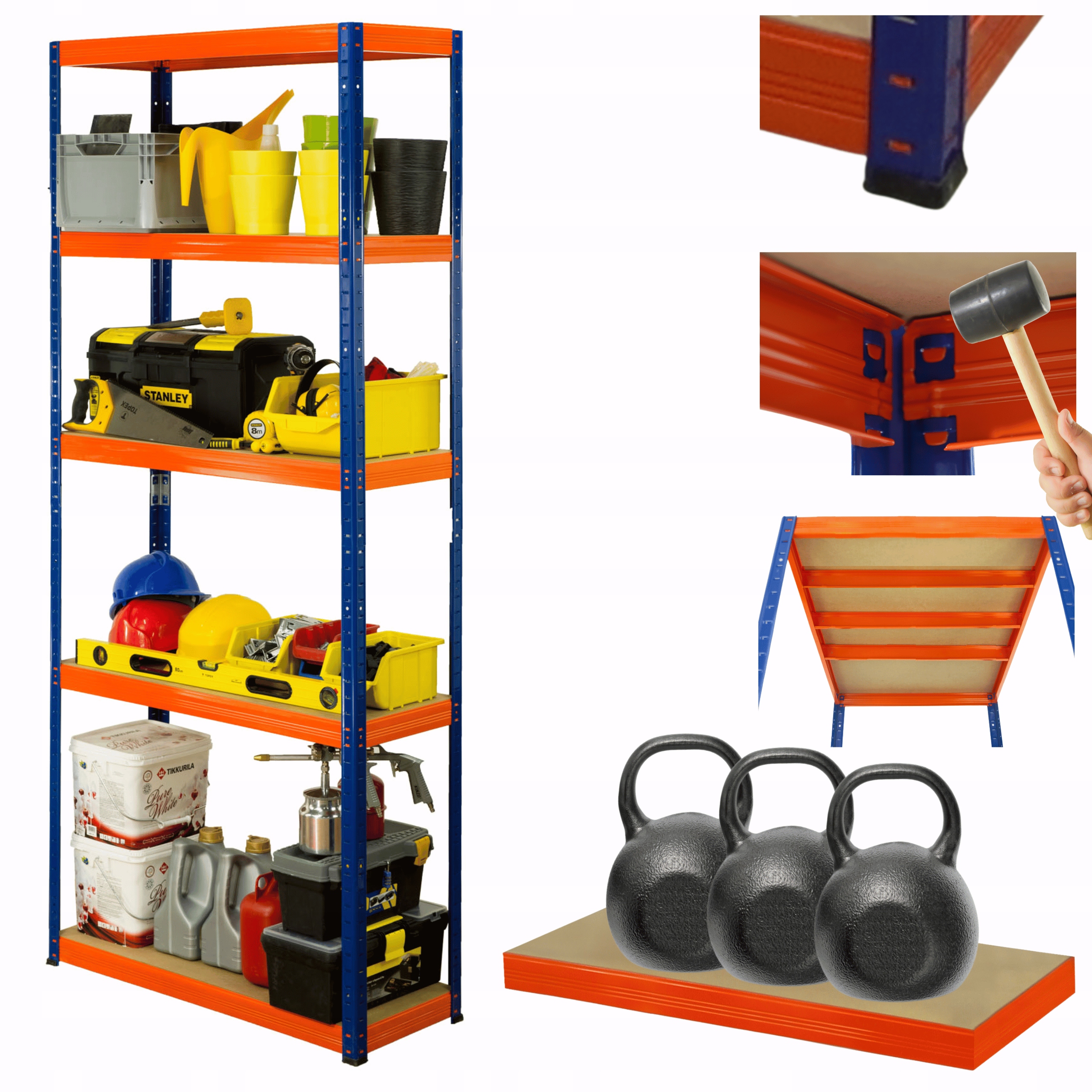 Kovový skladový regál Helios 213x90x40 cm 5Px350 kg Pevný