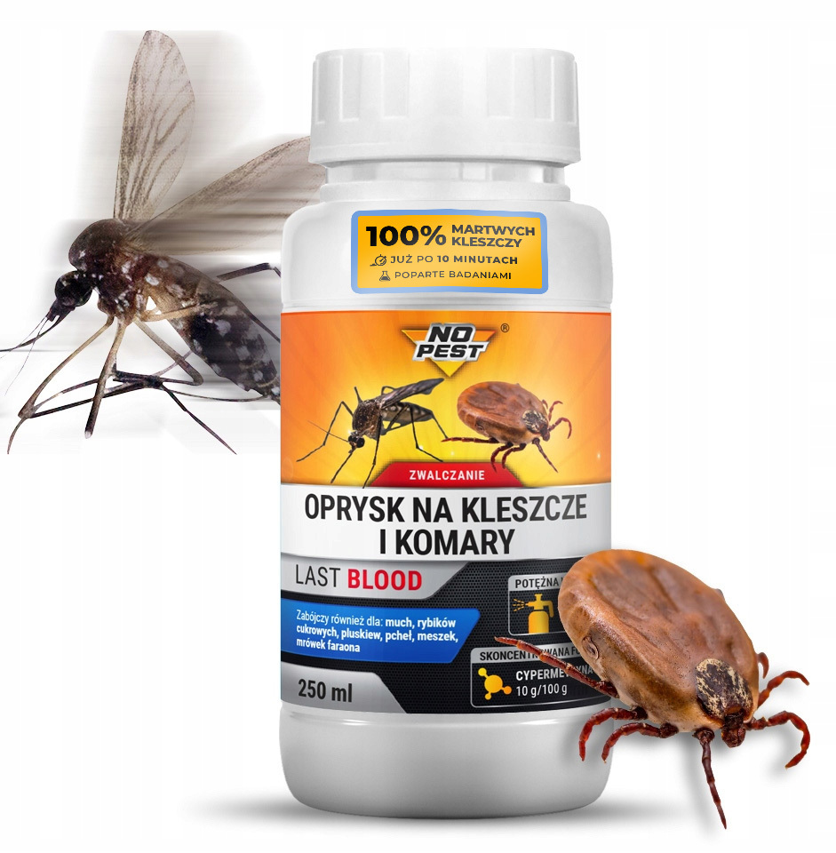 ULTRA MOCNY OPRYSK ŚRODEK PŁYN PREPARAT NA KLESZCZE I KOMARY LAST BLOOD