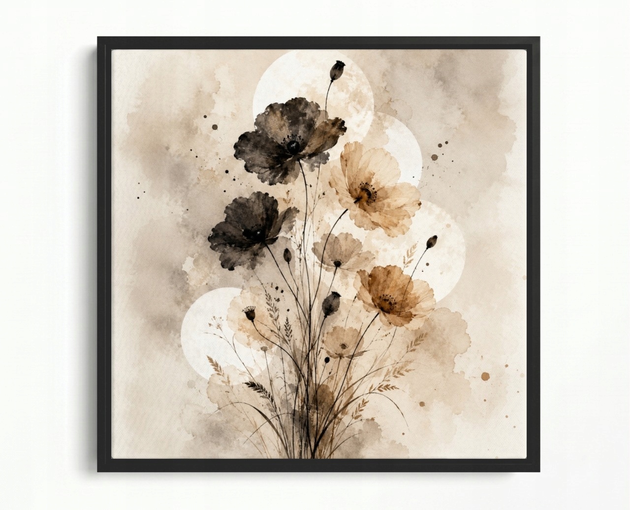 Obraz Rám Americký Box Akvarel Příroda Květiny Máky Béžová Hnědá Boho 40x40