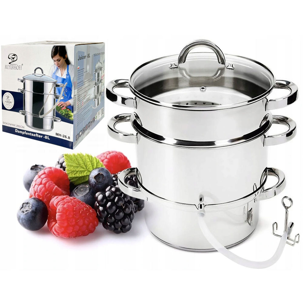 Ocelový odšťavňovač 8 litrů MeyerHoff 2 v 1 hrnec na šťávu a parní hrnec