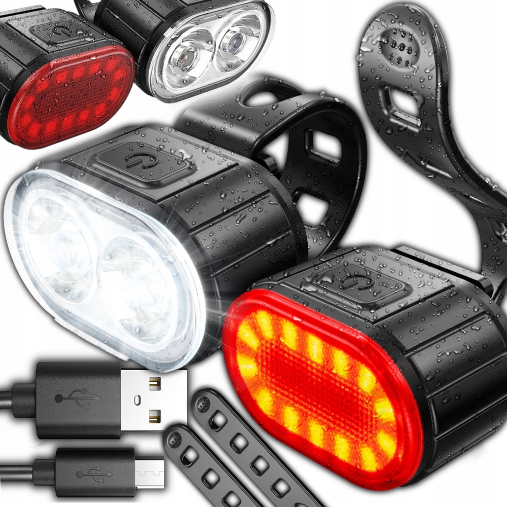 LAMPKA ROWEROWA ŚWIATŁO PRZÓD TYŁ NA KIEROWNICĘ LED WODOODPORNA AKUMULATOR