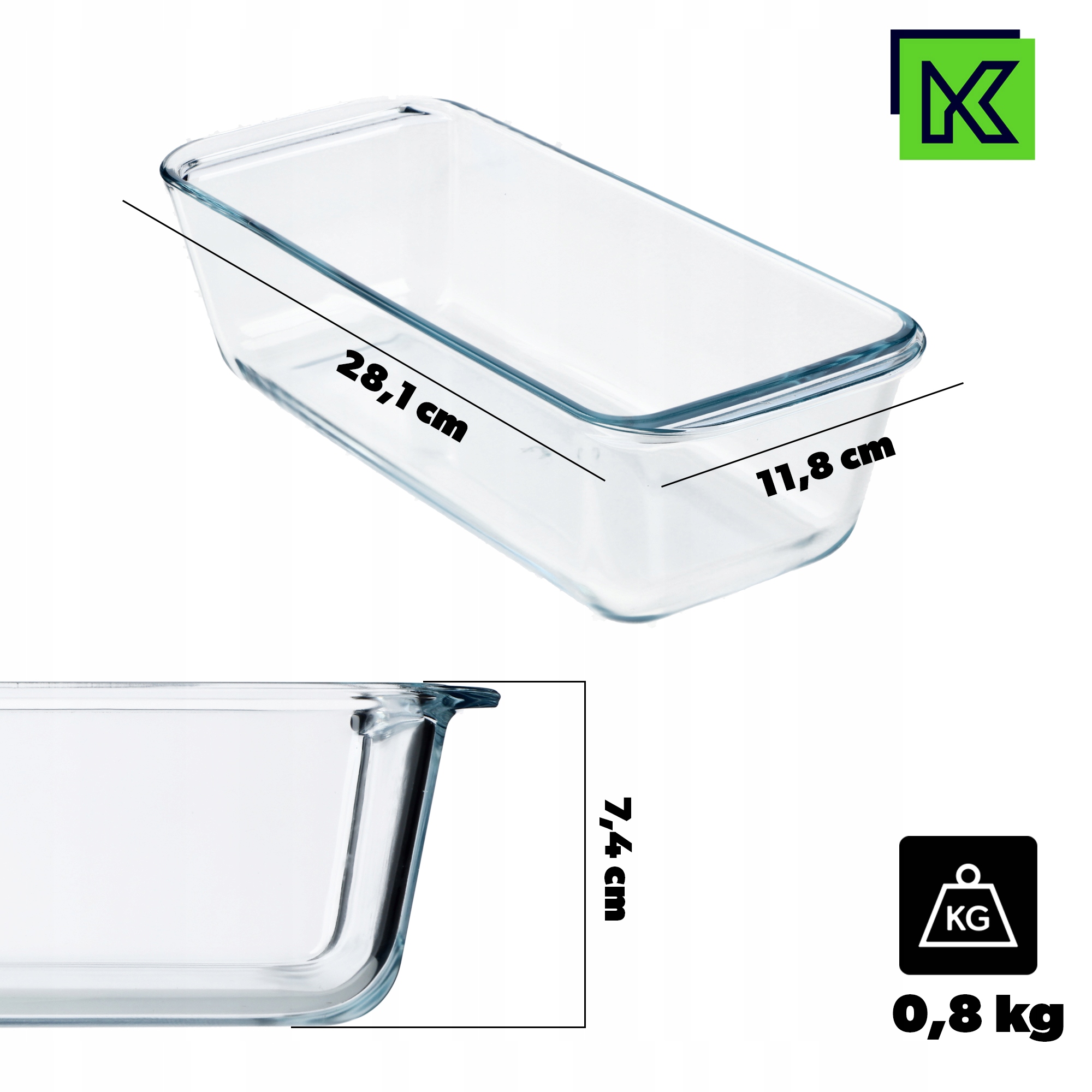 SZKLANA FORMA DO PIECZENIA CHLEBA KEKSÓWKA 28cm NACZYNIE ŻAROODPORNE Kod producenta K8951