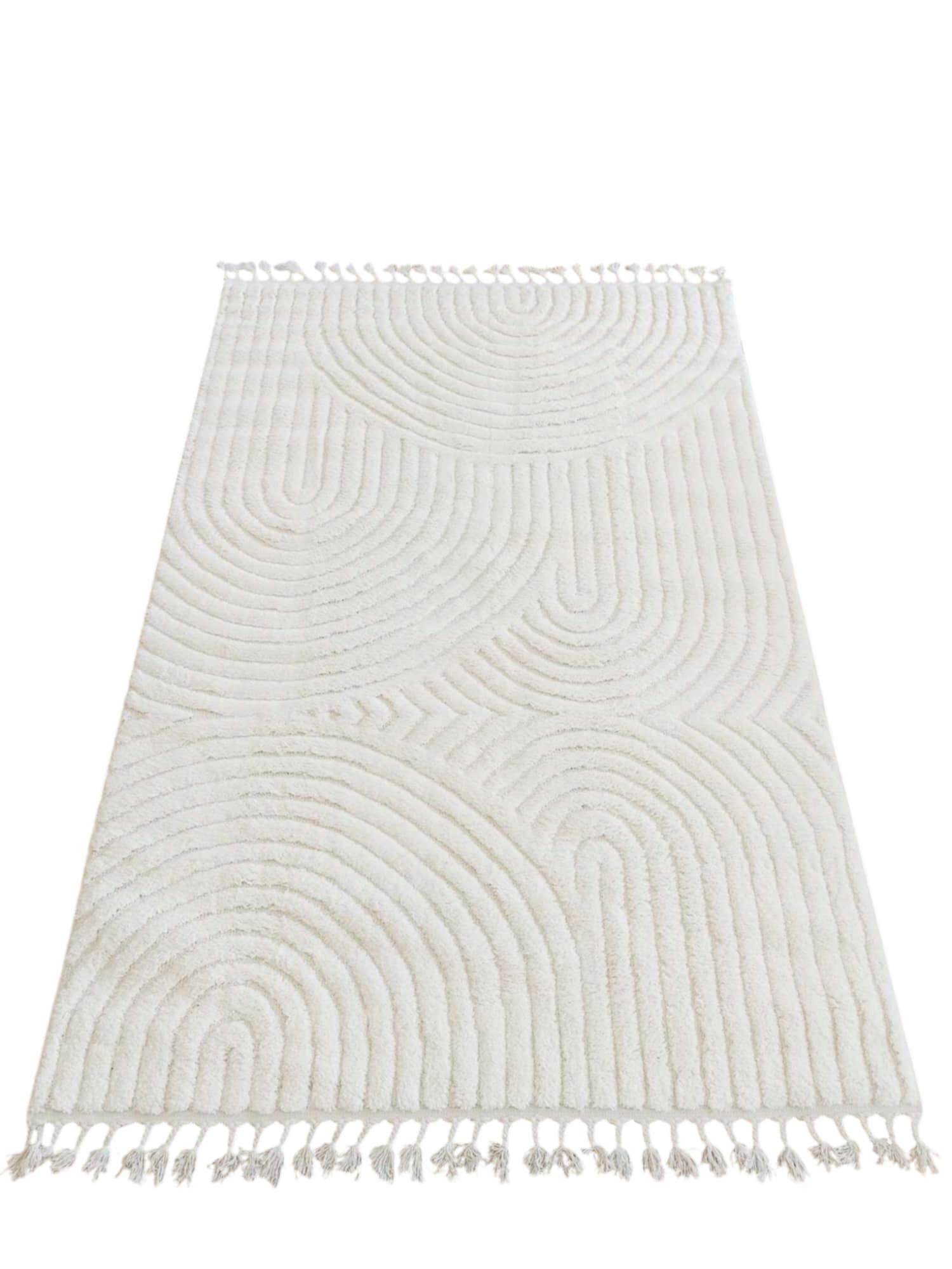 Behúň na chodbu 100x300 cm, mäkký, krémový, plyšový, boho vzor, 3D efekt