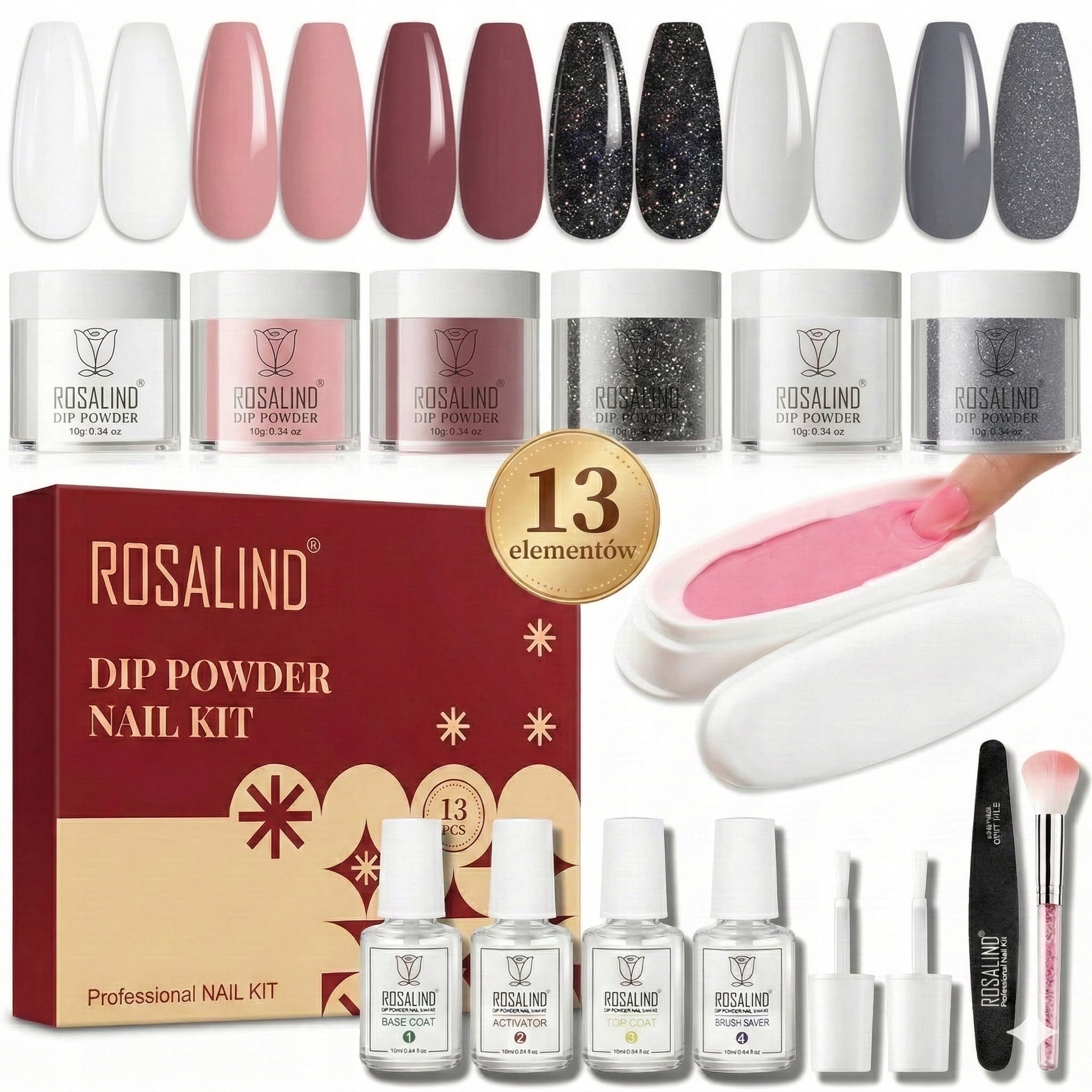 Duży Zestaw Startowy do manicure Tytanowego Dip System Dipping 16szt.