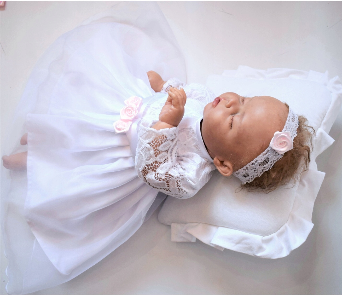 Bawełniana SUKIENKA do chrztu + OPASKA 80-86 Rozmiar 80