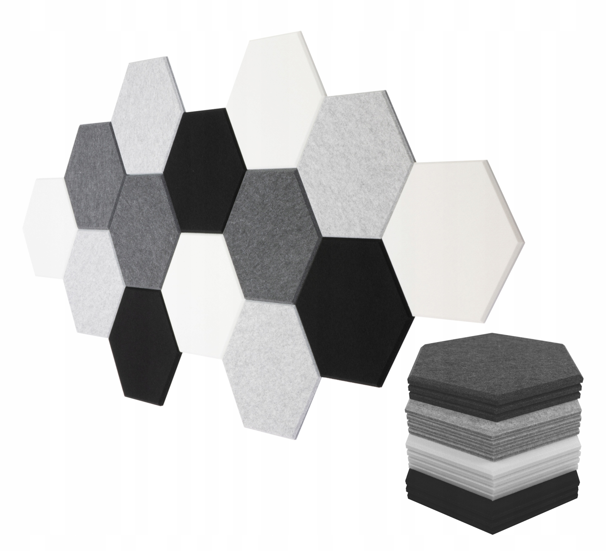 Sada akustických Filcových panelů 14ks šestiúhelník o tloušťce 1,2 cm, salon, atesty