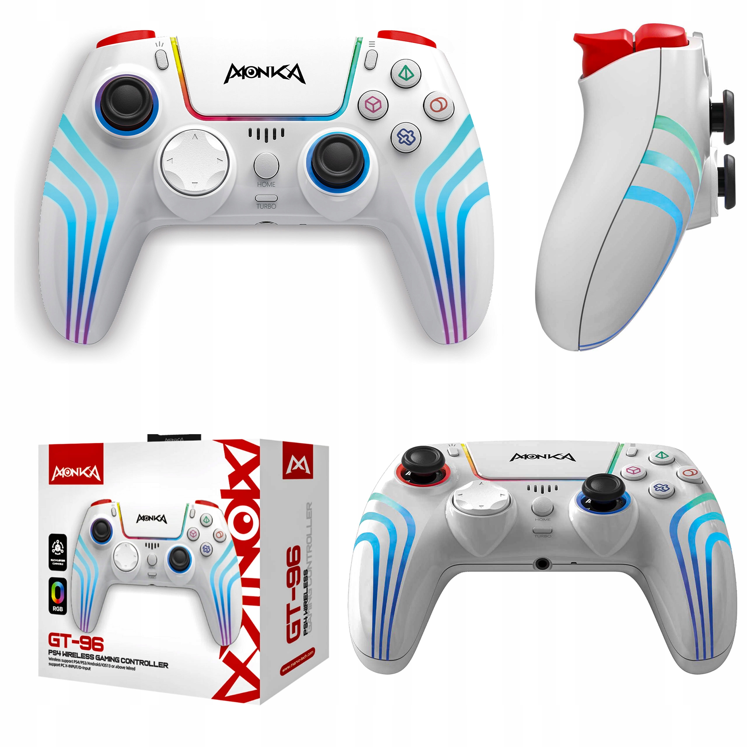 Gamepad bezprzewodowy Monka Contra Pc PS3 PS4 Wibracje Rgb biały kontroler