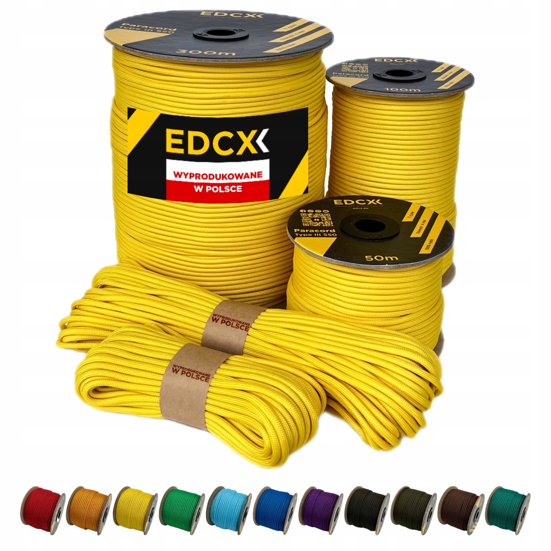 Linka Edcx 4mm Paracord 550 (Yellow, 100 m) Wyprodukowane w Polsce