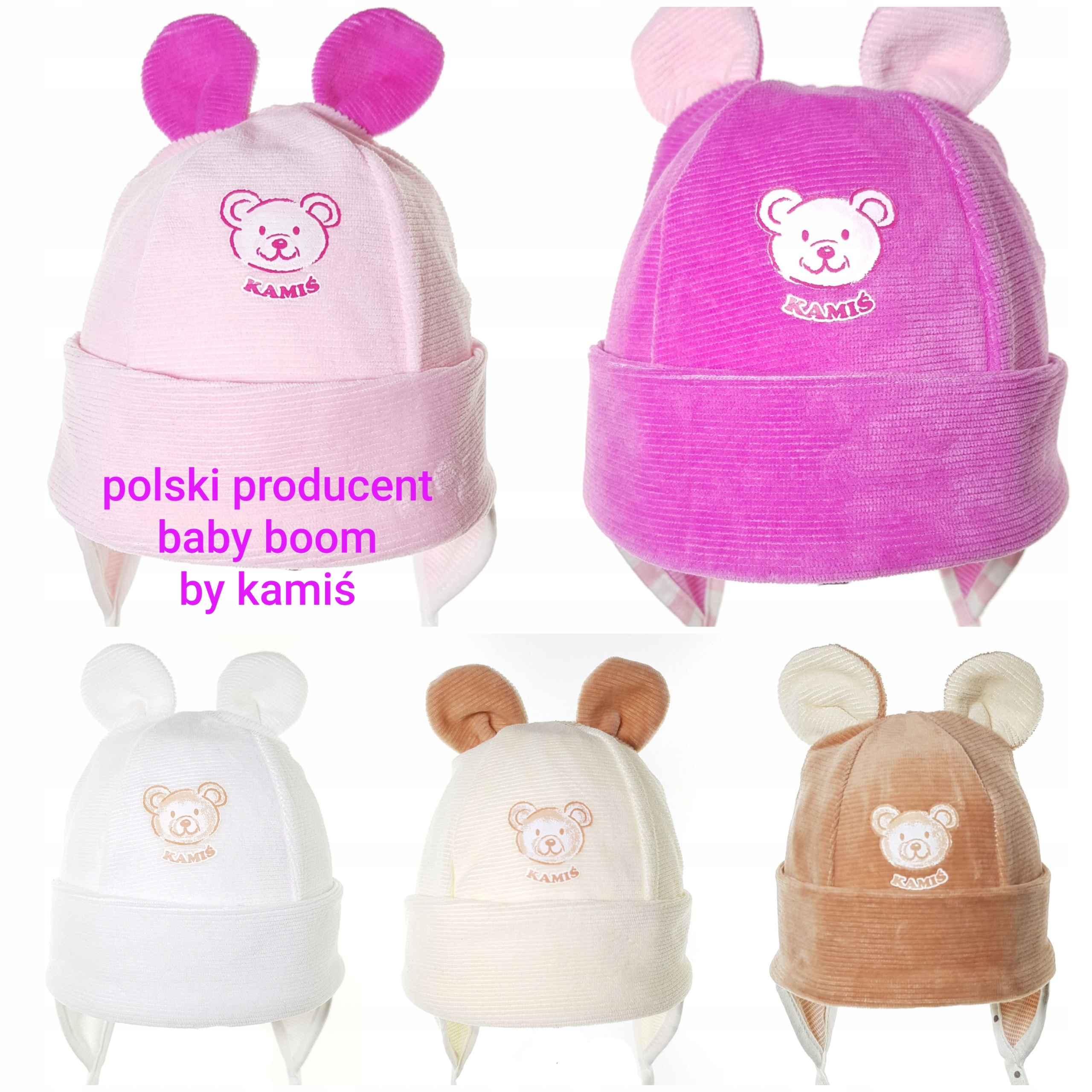 NIEMOWLĘCA CZAPKA MIŚ CZAPECZKA USZKA WIOSNA JESIEŃ 0-12 M-C MIX KOLORÓW Rozmiar 38-40 cm