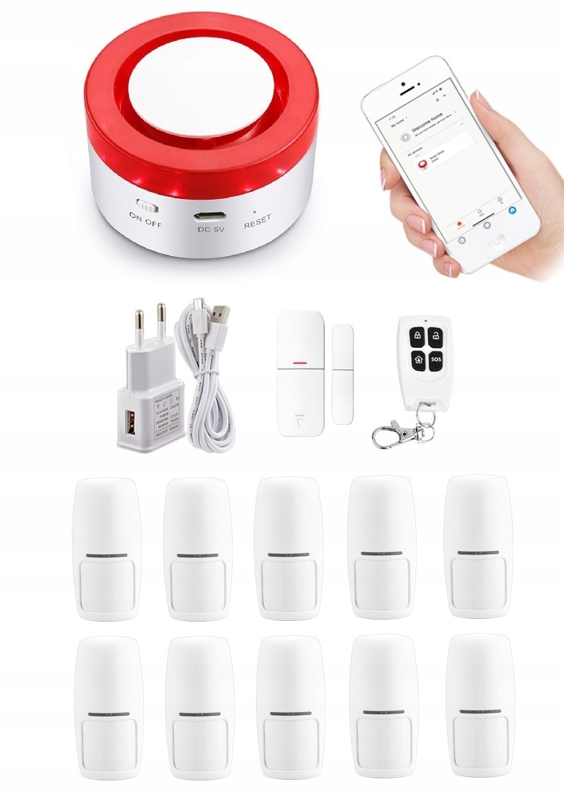 Bezdrôtová Siréna Alarmová Súprava Tuya Smart V Poľštine WiFi 10xPIR