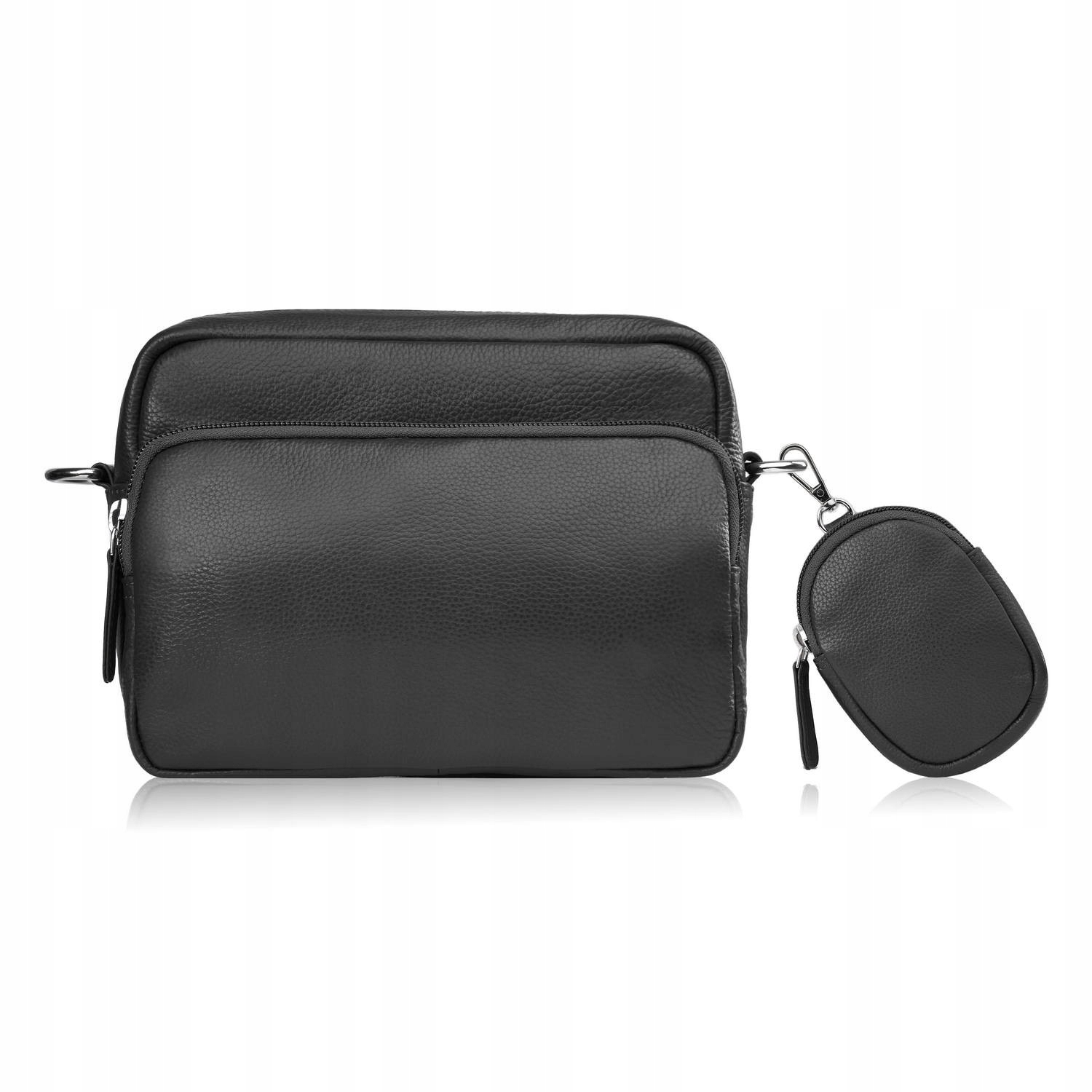 Torebka damska listonoszka skórzana z etui na klucze i drobiazgi czarna