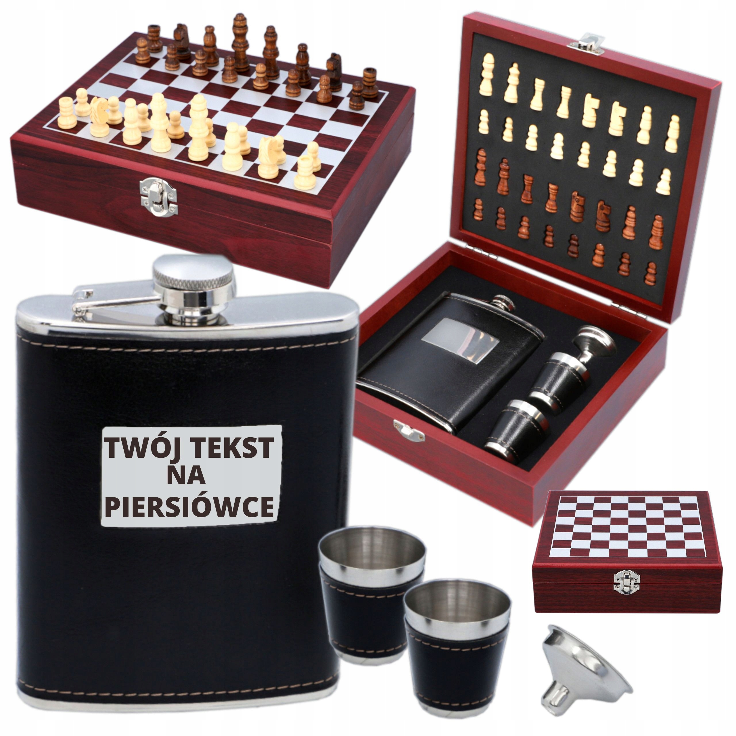 

Szachy Drewniane z Piersiówką Grawer