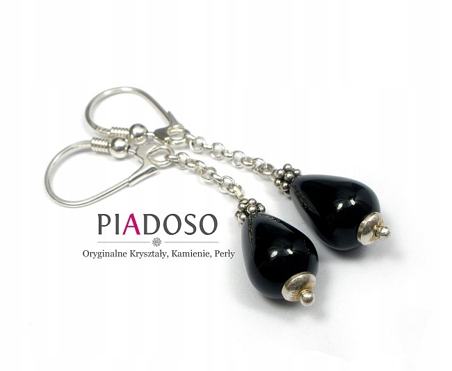 Onyx Krásné Dlouhé Náušnice Stříbro