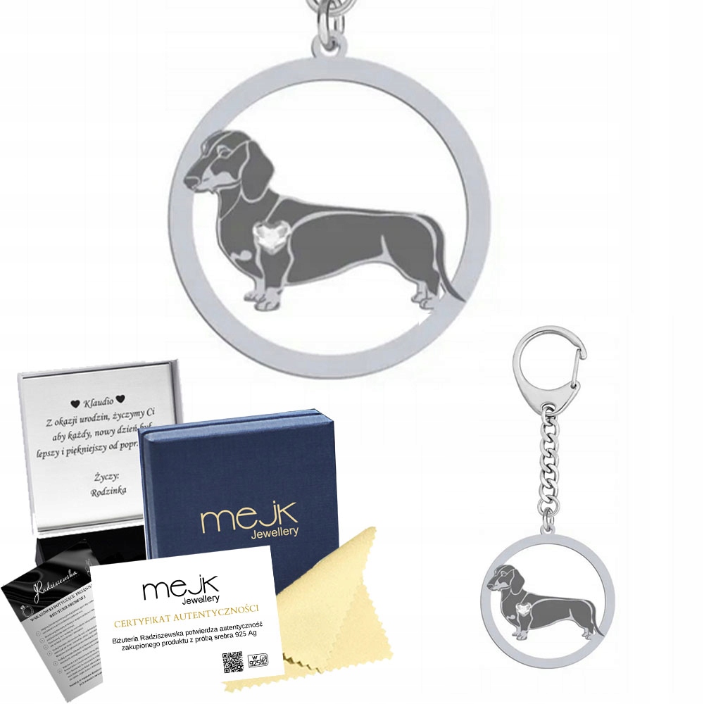 Přívěsek Na Klíče Stříbrný s jezevčíkem krátkosrstým 925 Dárek Žena Gravírování Bonus