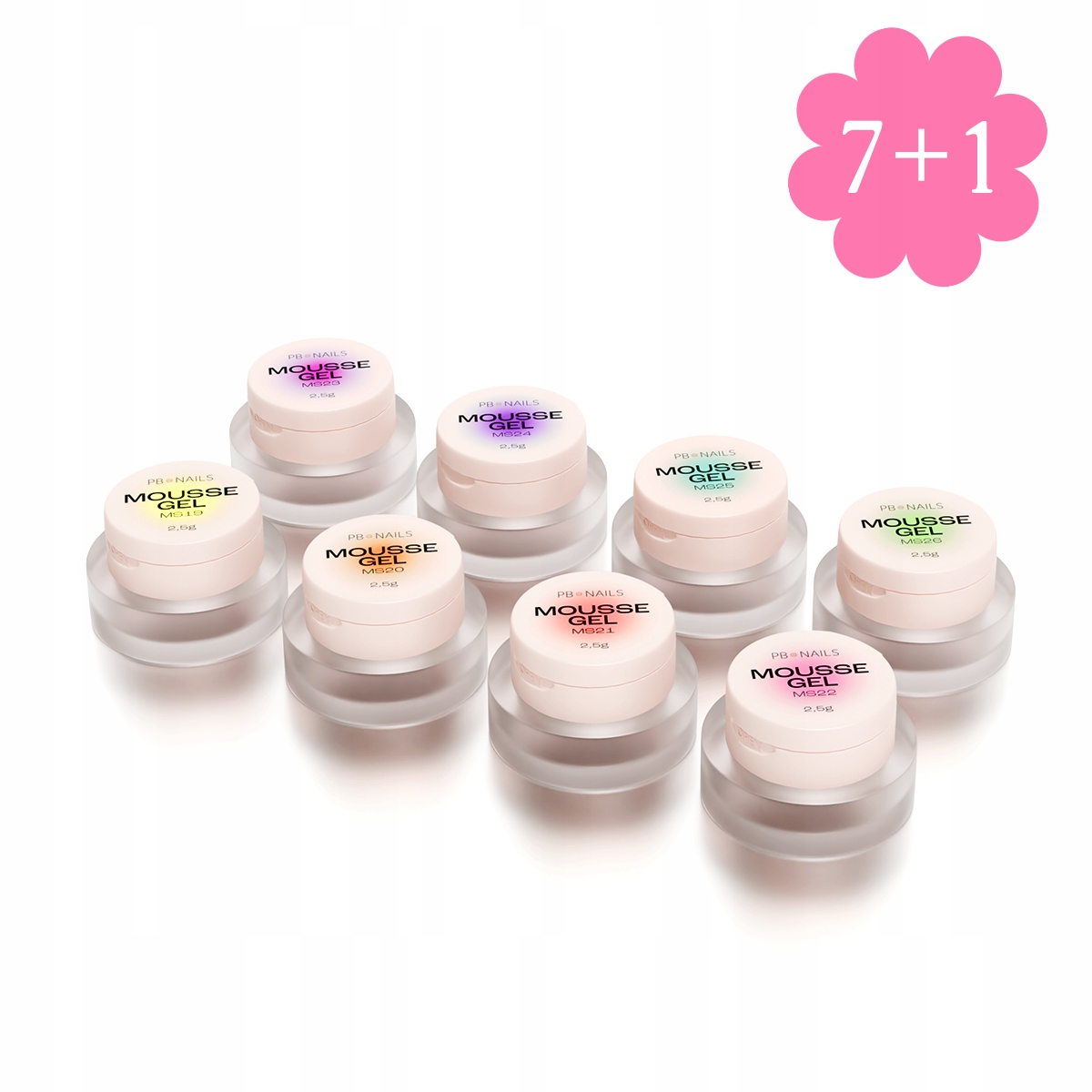 Zestaw 7+1 neonowych żeli do zdobień Mousse Gel Pb Nails