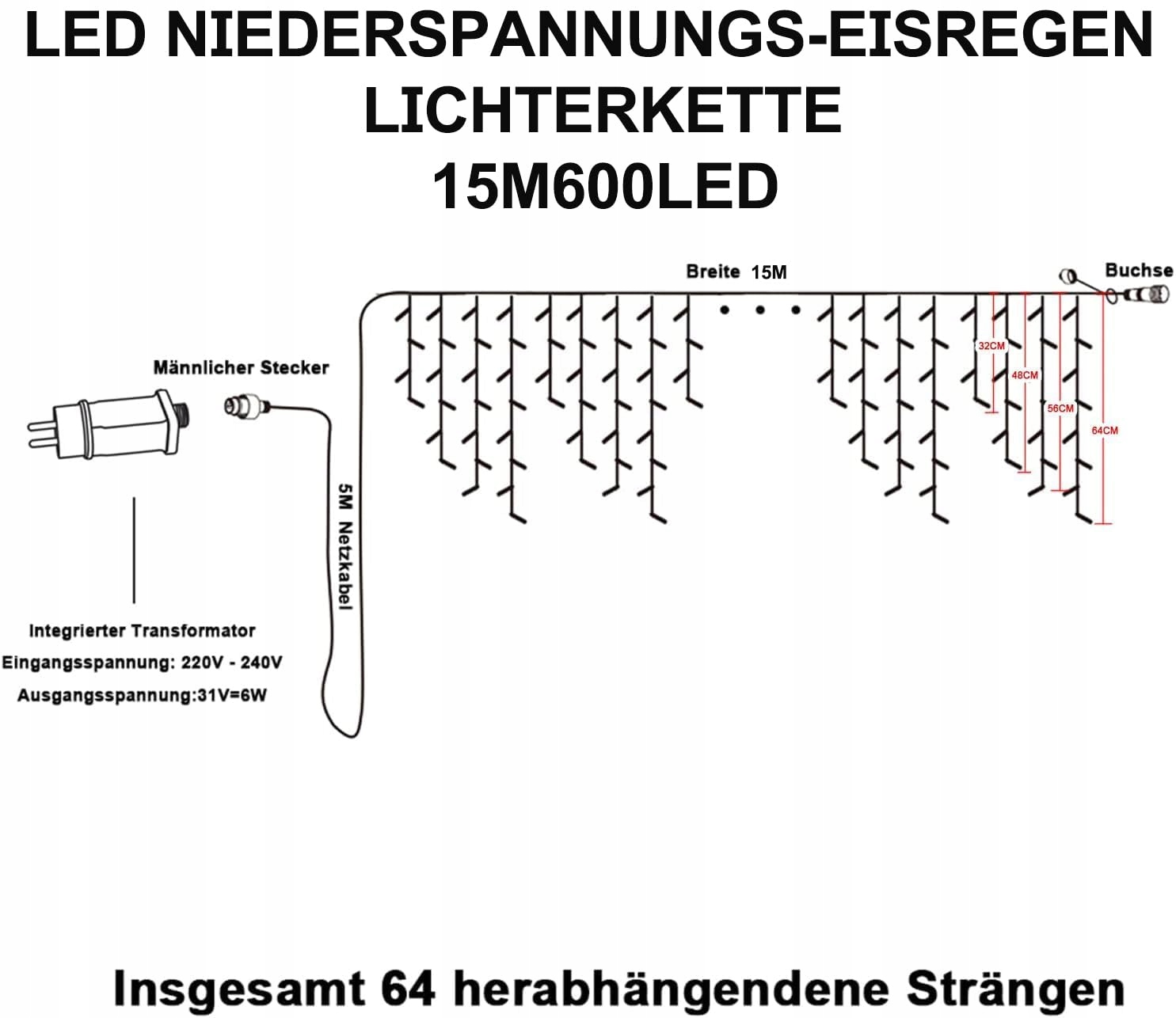 EISREGEN 15M 600LED Światełka Zewnętrzne Wodoodporne 8 Trybów — miniatura 6