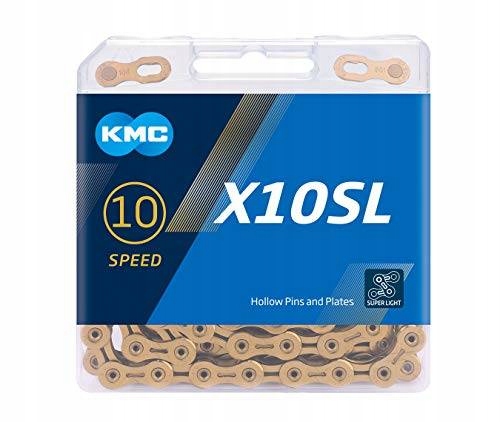 Łańcuch rowerowy Kmc X10SL Ti-N 10 rzędowy 5,9- 6,2 mm Pudełko Spinka Złoty